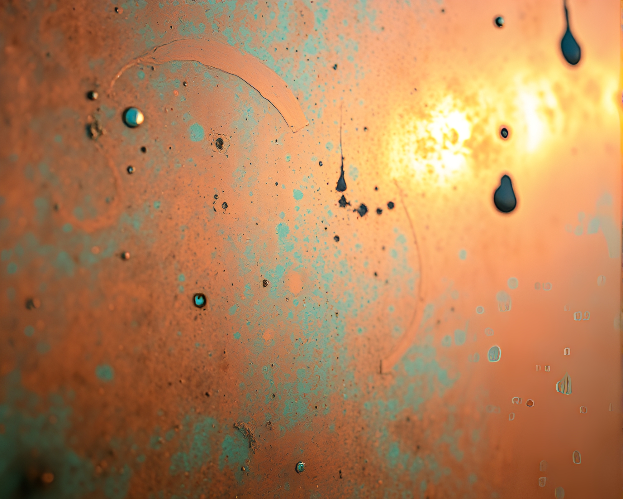 Copper Verdigris Chaos in Overexposed Glitch – free AI stock image