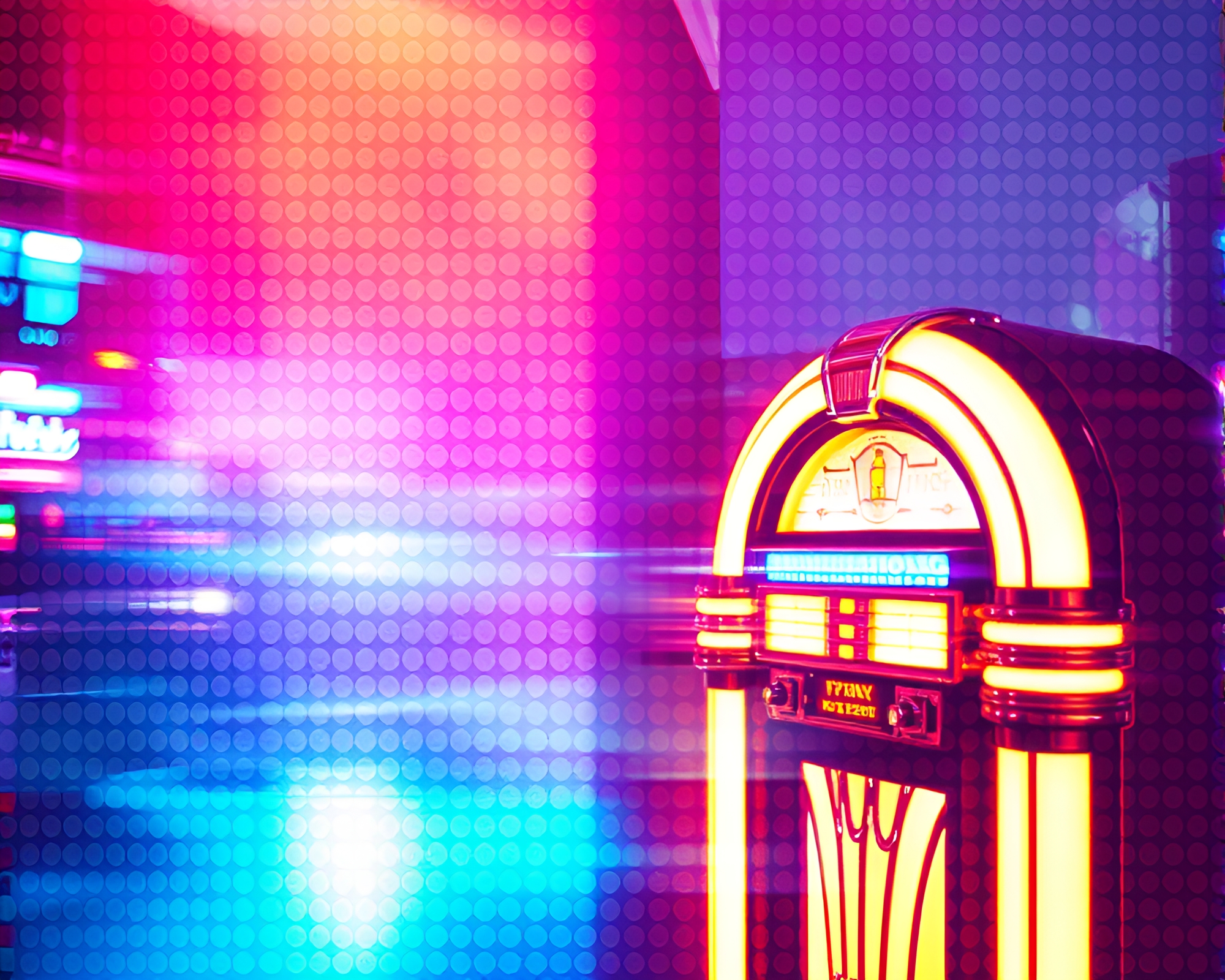 Retro Jukebox LED Pixel Double Exposure Art – free AI stock image