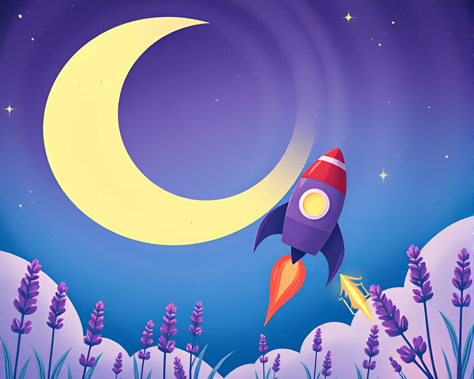 Rocket Ship in Lavender Twilight Sky – free AI stock image