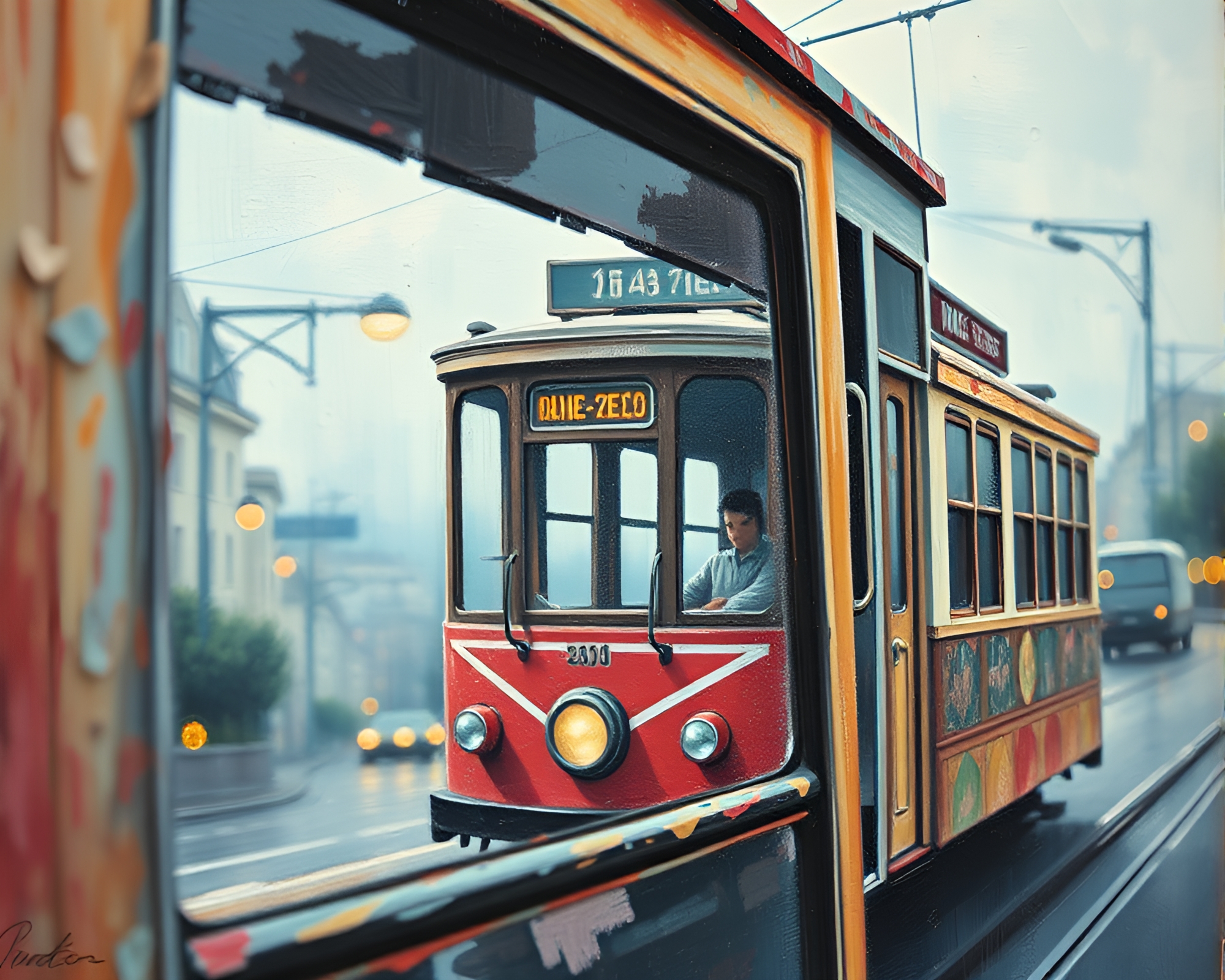 Pastel Cable Car Abstract Painting Close-up – free AI stock image