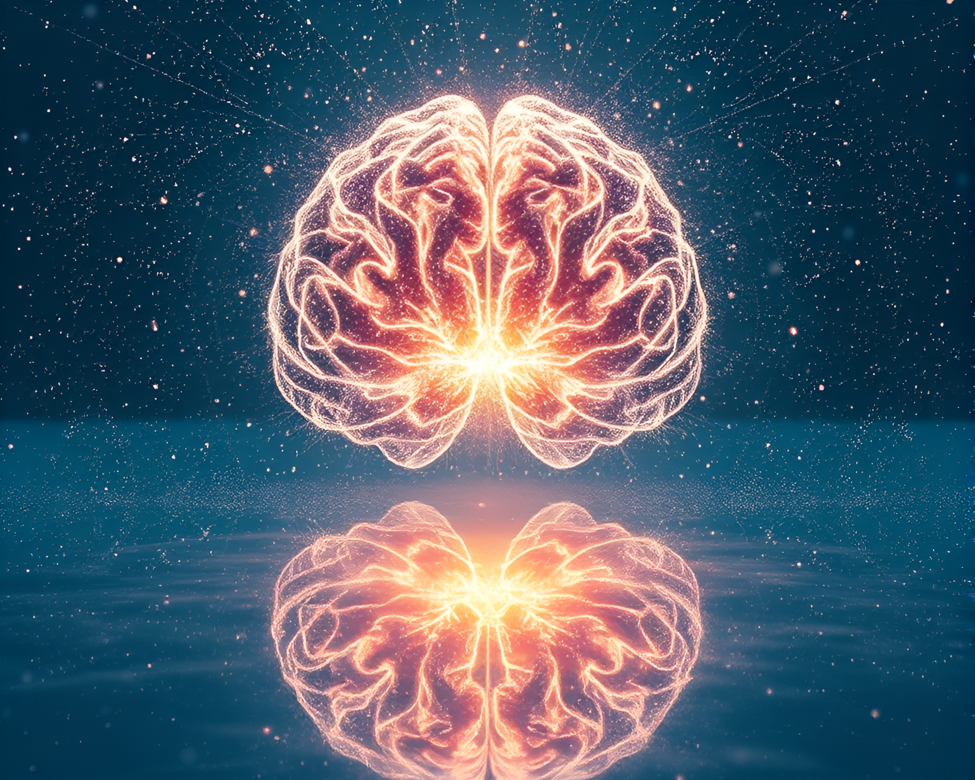 AI Brain Double Reflection in Snow-Kissed Calligraphy – free AI stock image