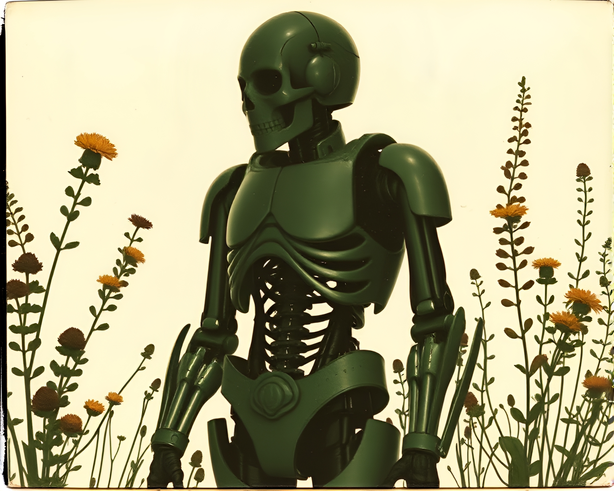 Exoskeleton Botanical Shadow Play: Vintage Polaroid Fantasy – free AI stock image