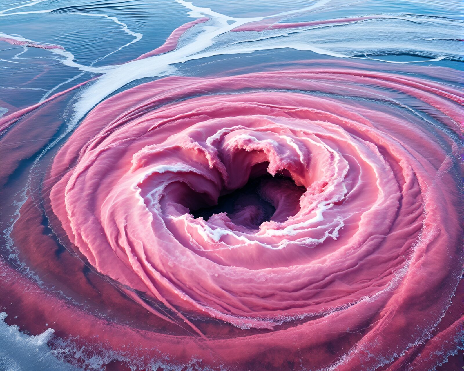 Hyper-realistic water whirlpool in vibrant Northern tundra setting