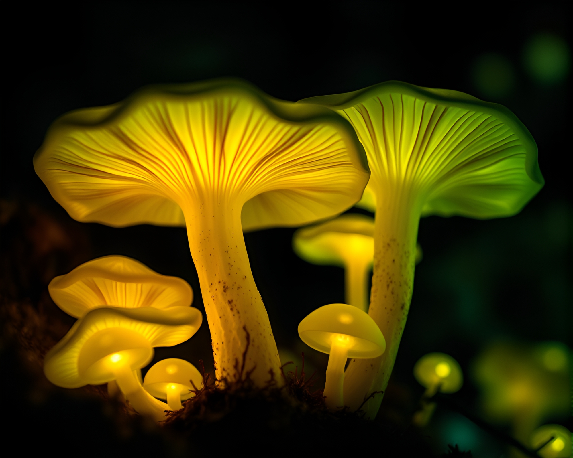 Magical Bioluminescent Fungi in Watercolor Shadows – free AI stock image