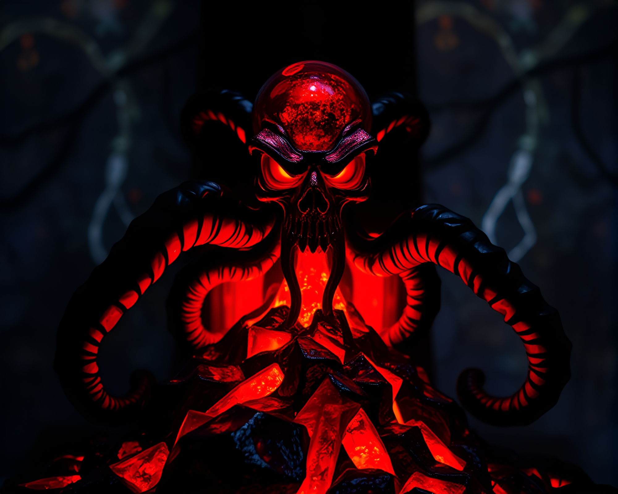 Volcano-Red Prism Refracted Kraken in Stained Glass – free AI stock image