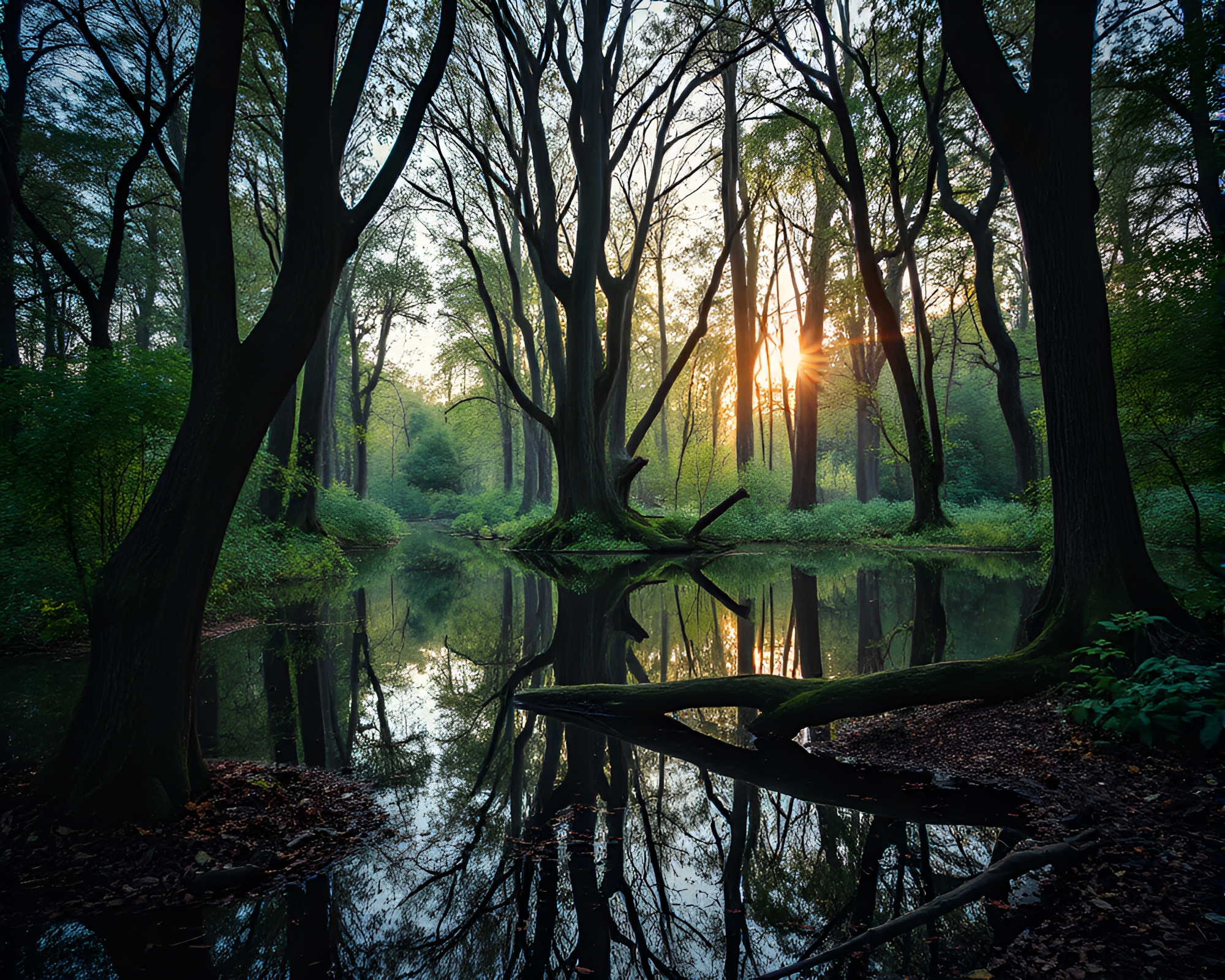 Mystical Ancient Grove with Reflecting Waters – free AI stock image