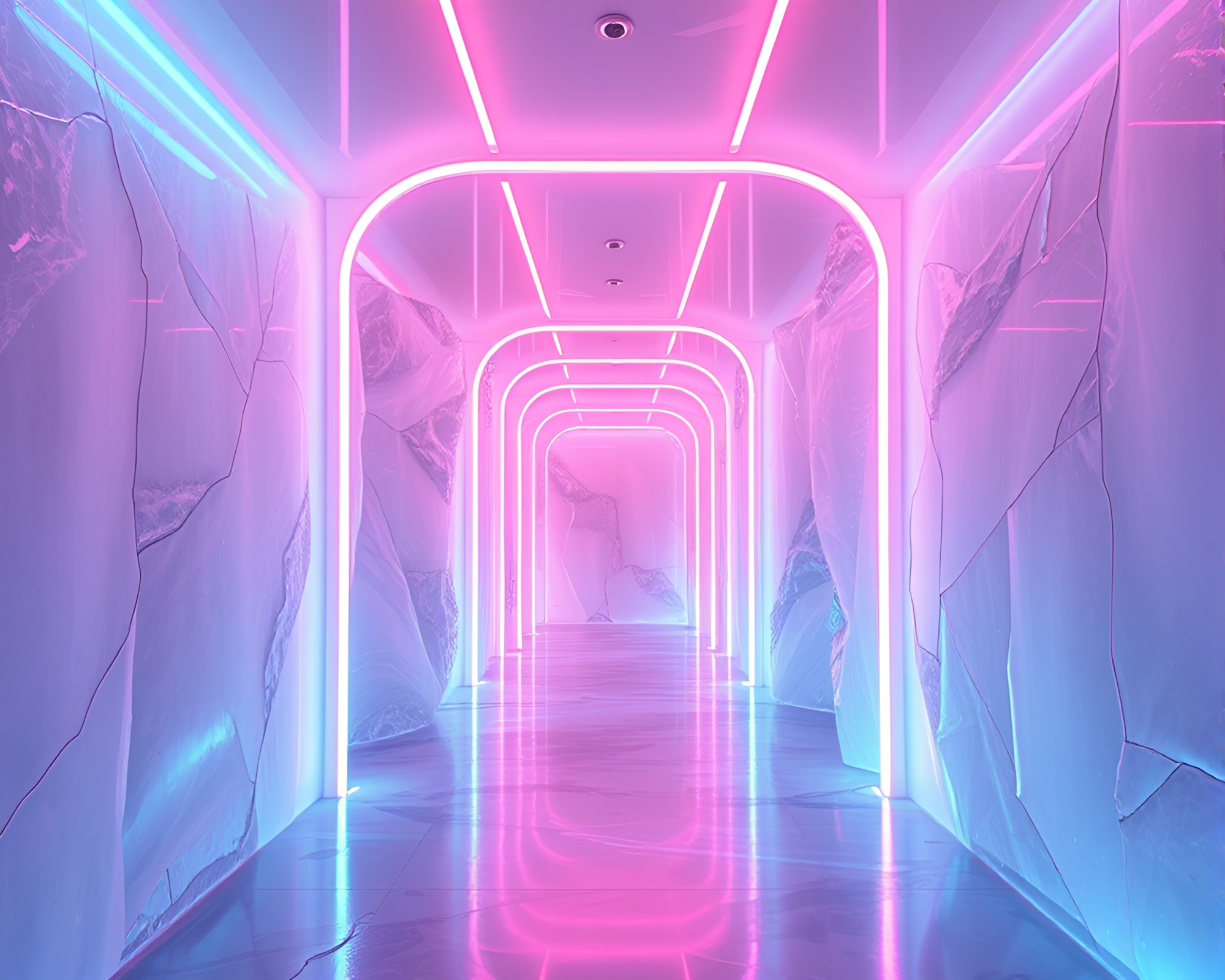 Futuristic Floating Crystal with Neon Tubing Glow – free AI stock image