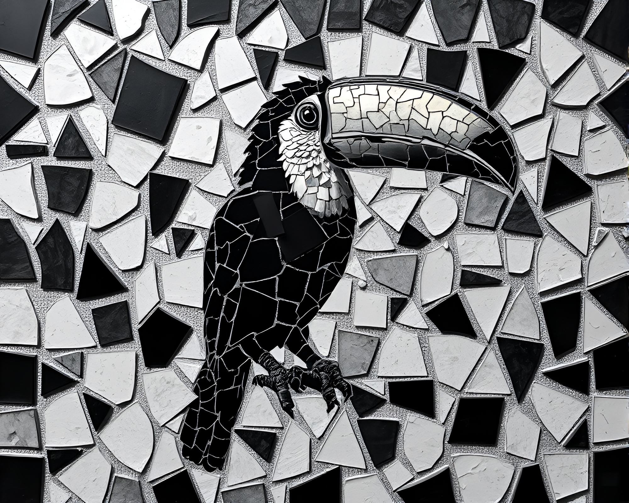 Toucan Mosaic in Charcoal Black Chiaroscuro Style – free AI stock image
