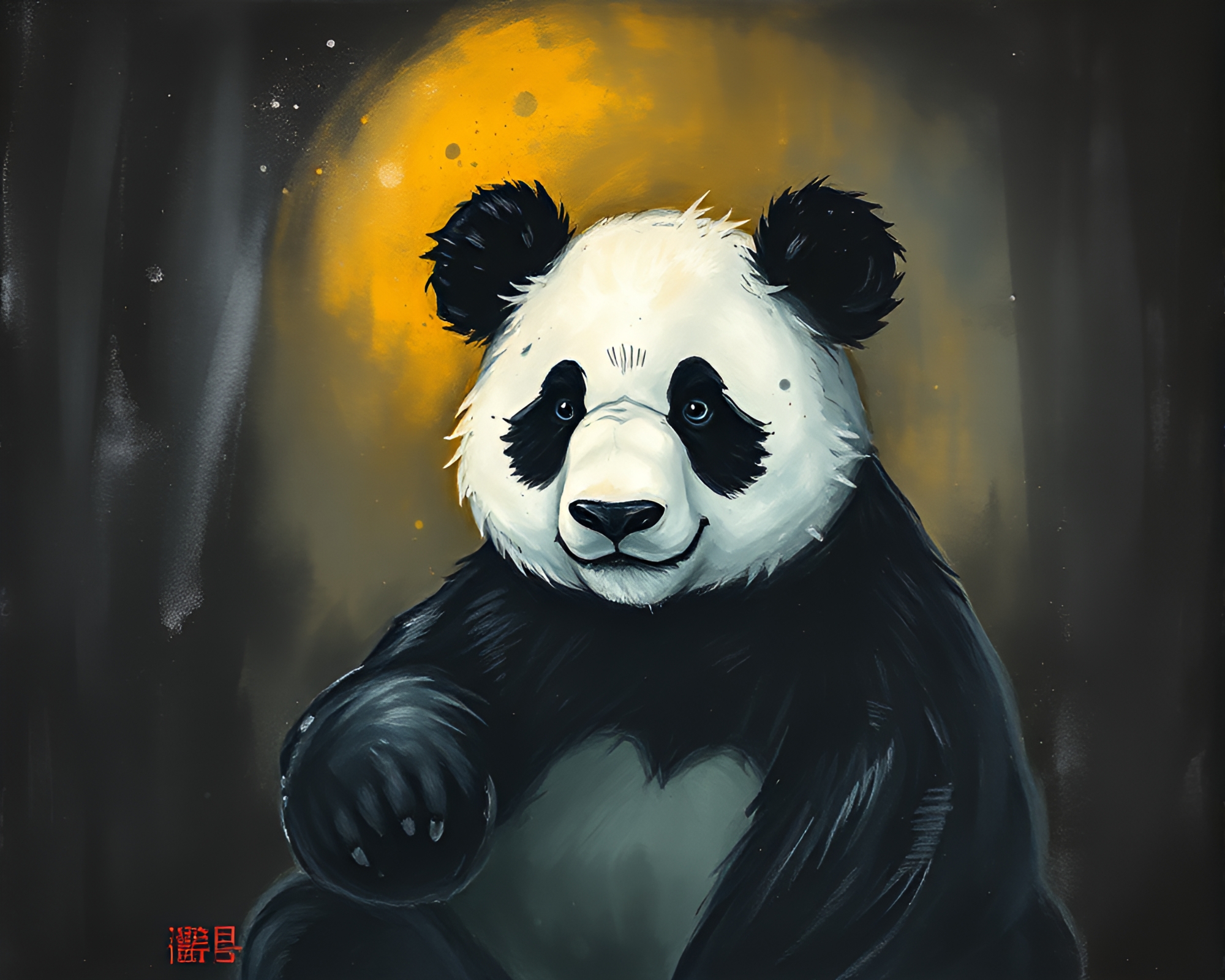 Panda in Dungeon Torchlight with Chalkboard Compositions – free AI stock image