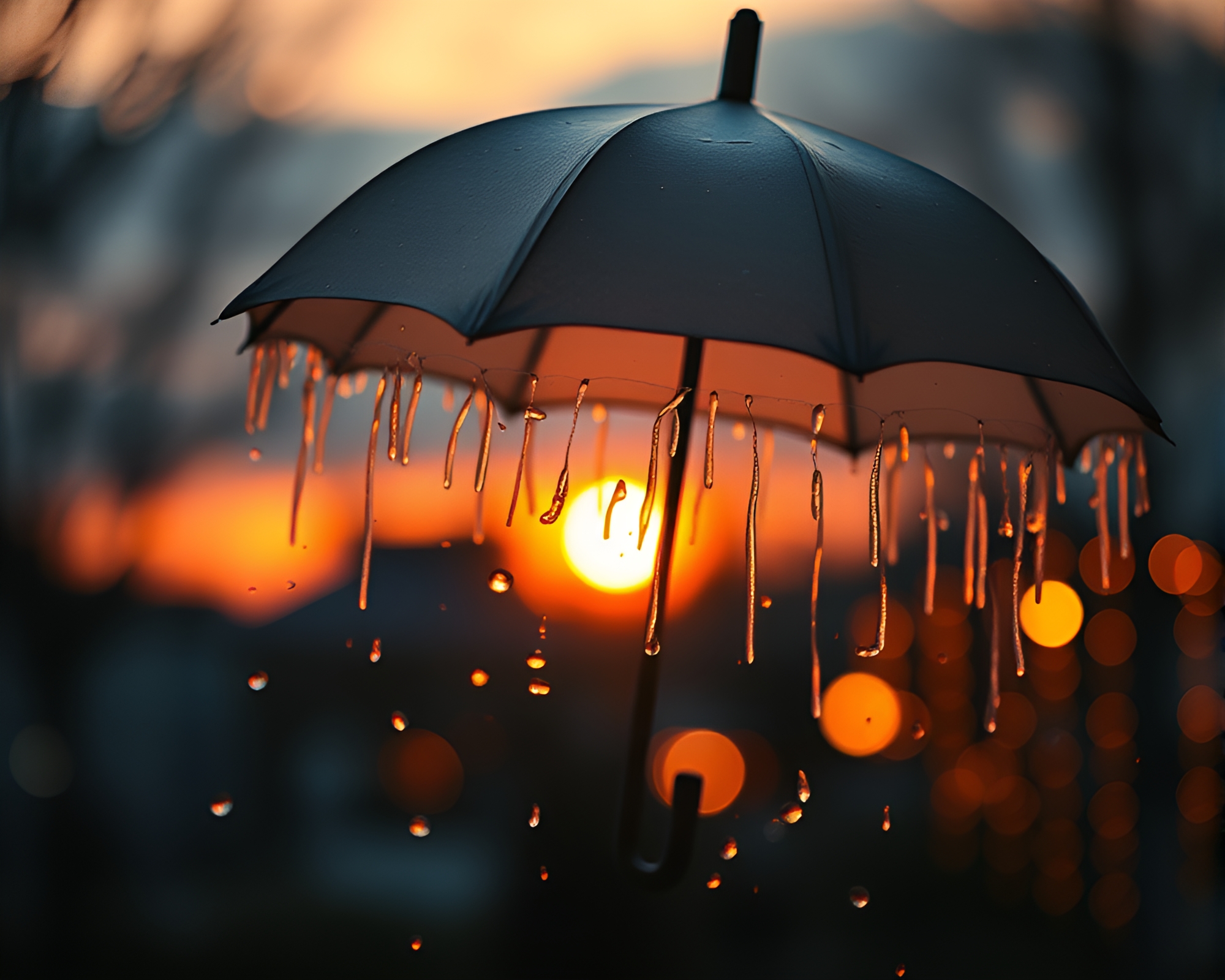 Torn Paper Umbrella in Golden Hour Dusk – free AI stock image