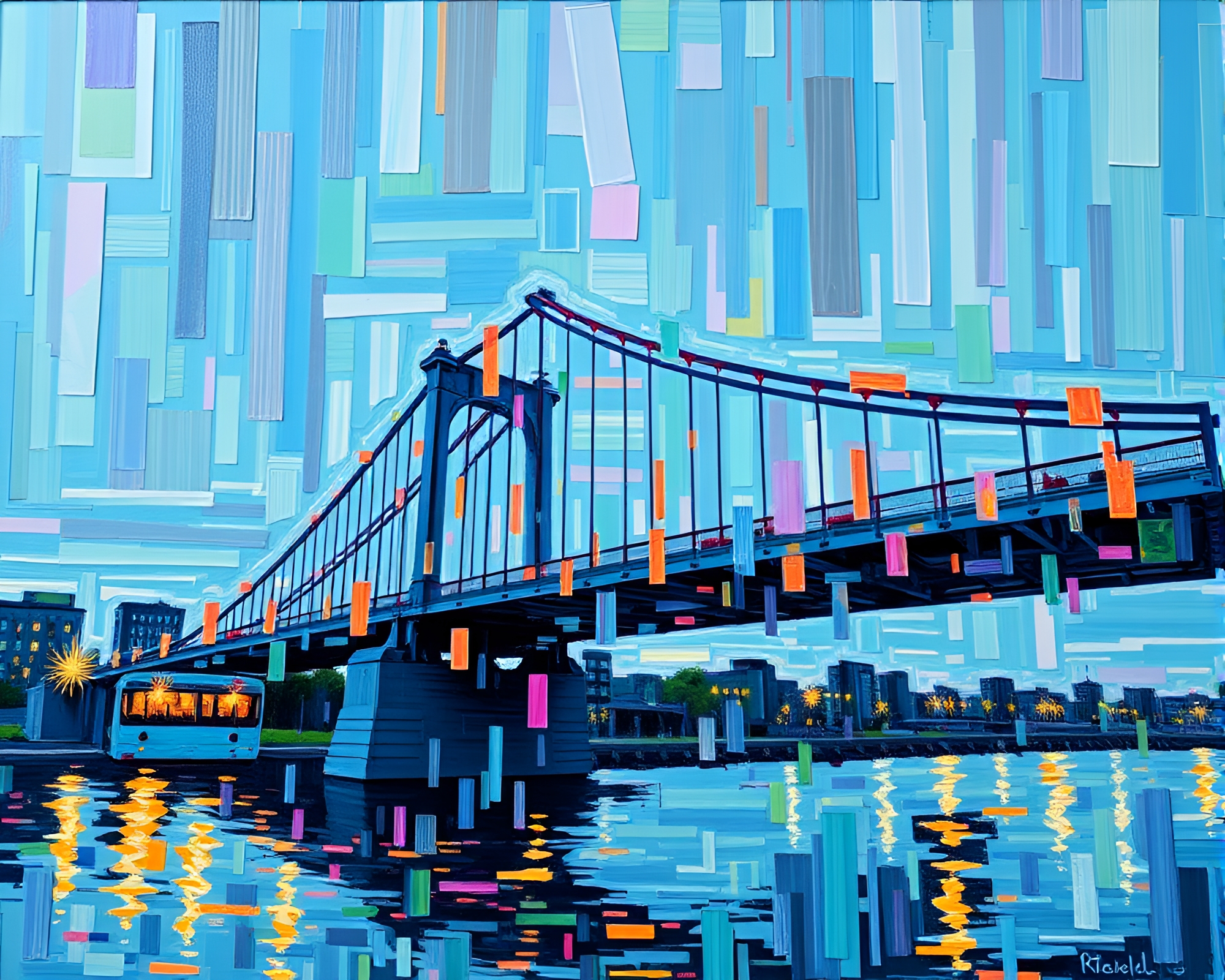 Futuristic Glass Bridge in Glitch Paint – free AI stock image