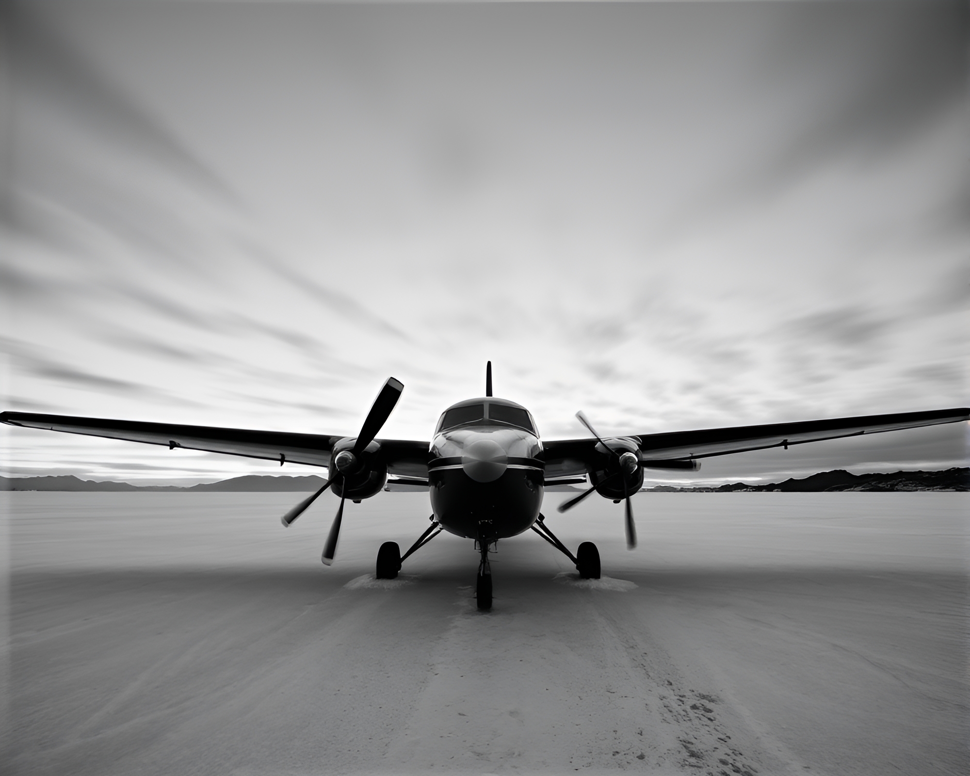 Polar Twilight Sea Plane in Selective Color – free AI stock image