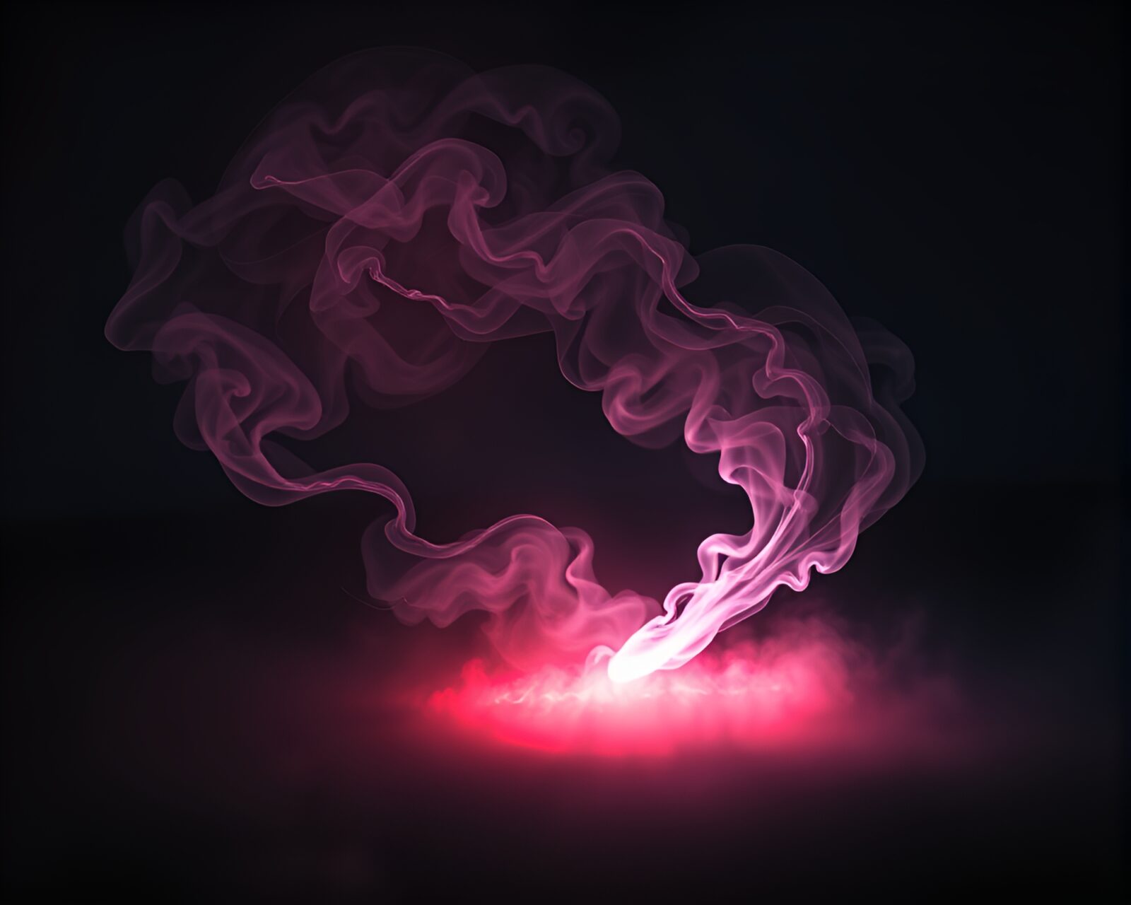 Fantasy landscape etching of person on hoverboard amidst swirling smoke and torchlight glow