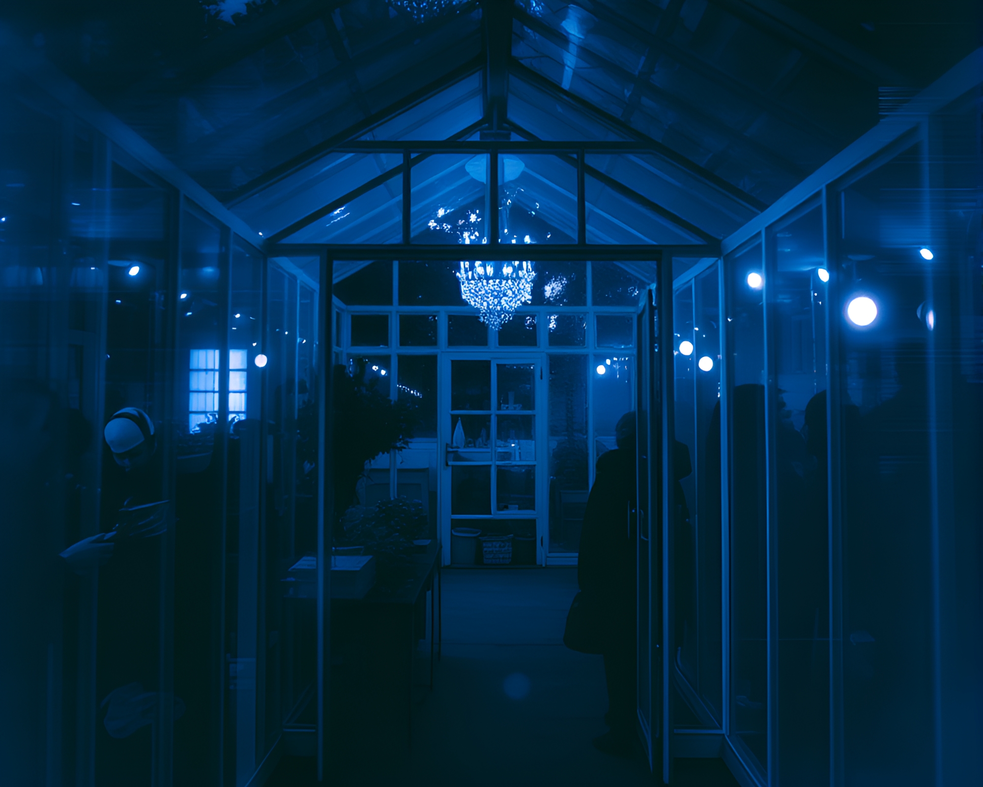 Glitch Glass Greenhouse: Indigo Mystery Double Exposure – free AI stock image