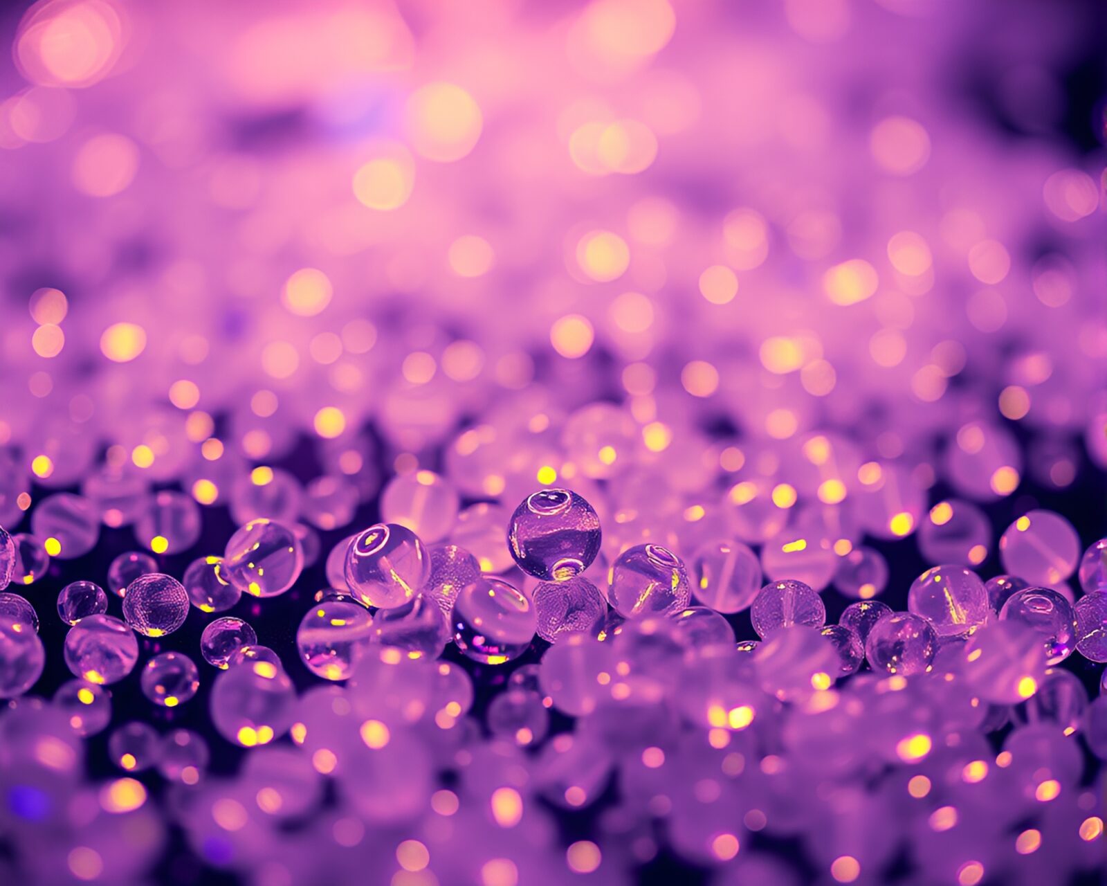 Colorful wet glass beads under UV lights in microscope