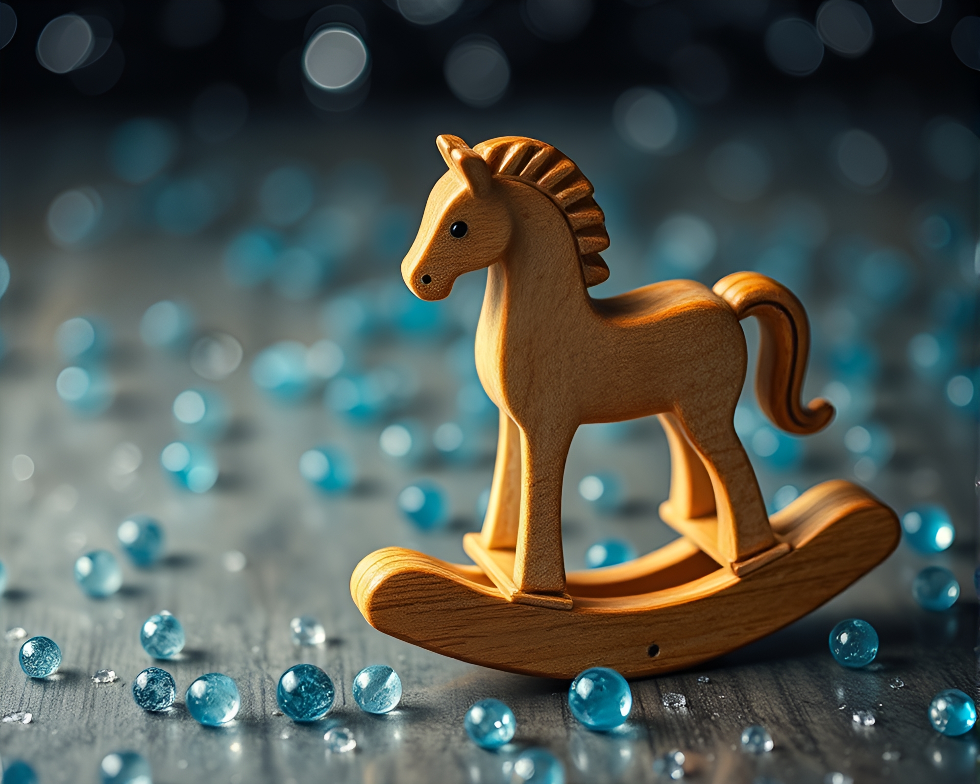 Wooden rocking horse in milky way macro – free AI stock image