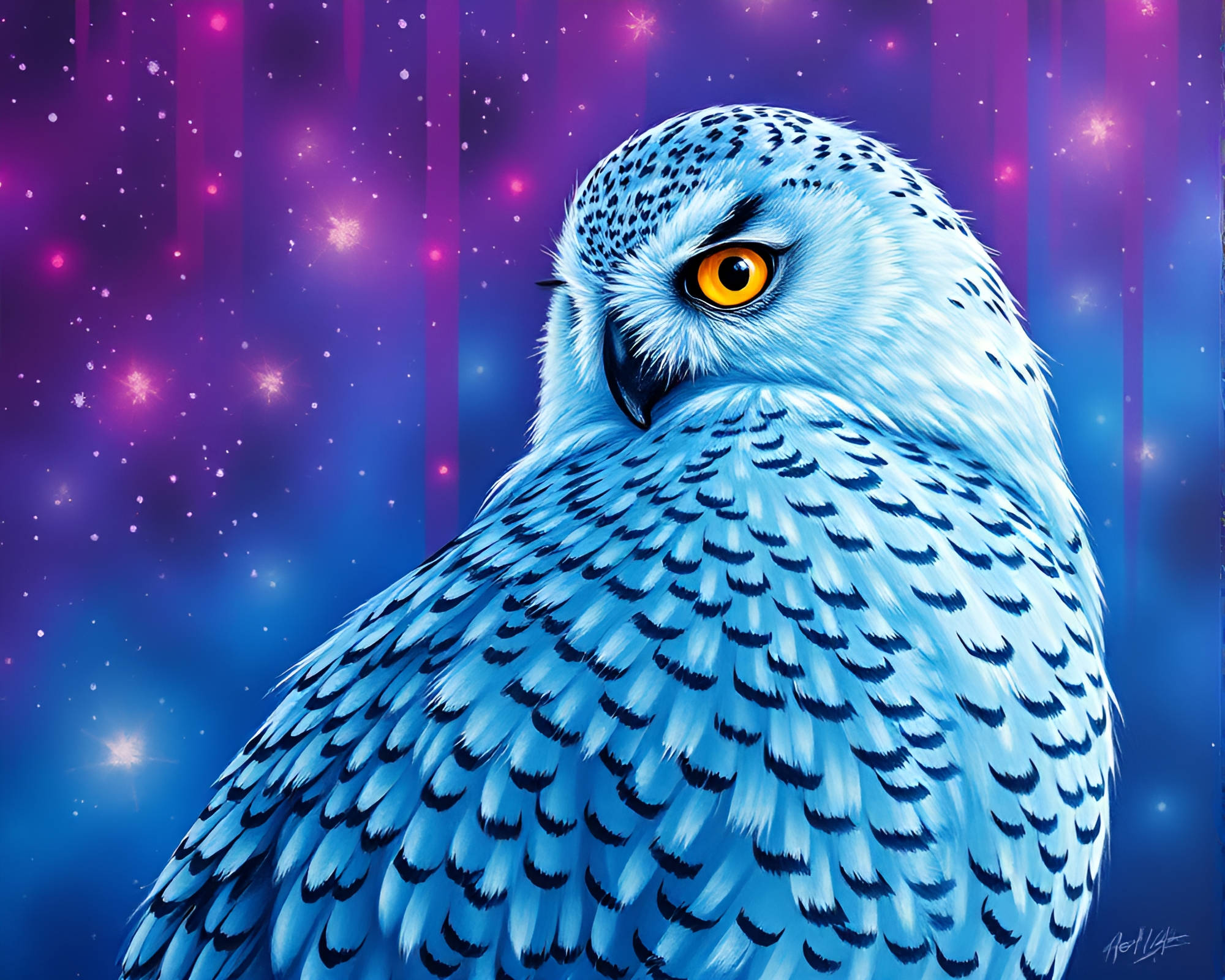 Aurora Snowy Owl in Striped Action Painted Universe – free AI stock image