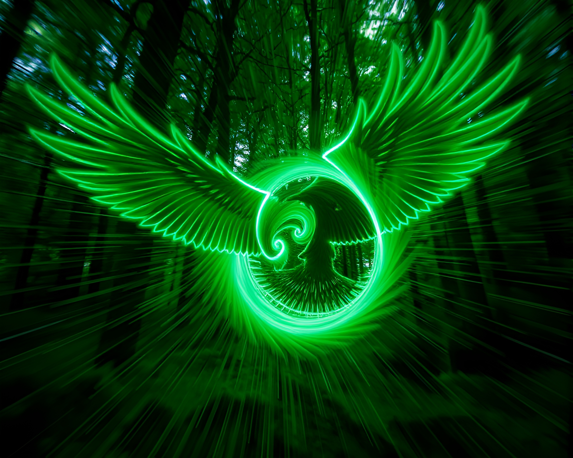 Majestic Eagle Soaring Through Enchanted Forest Vortex – free AI stock image