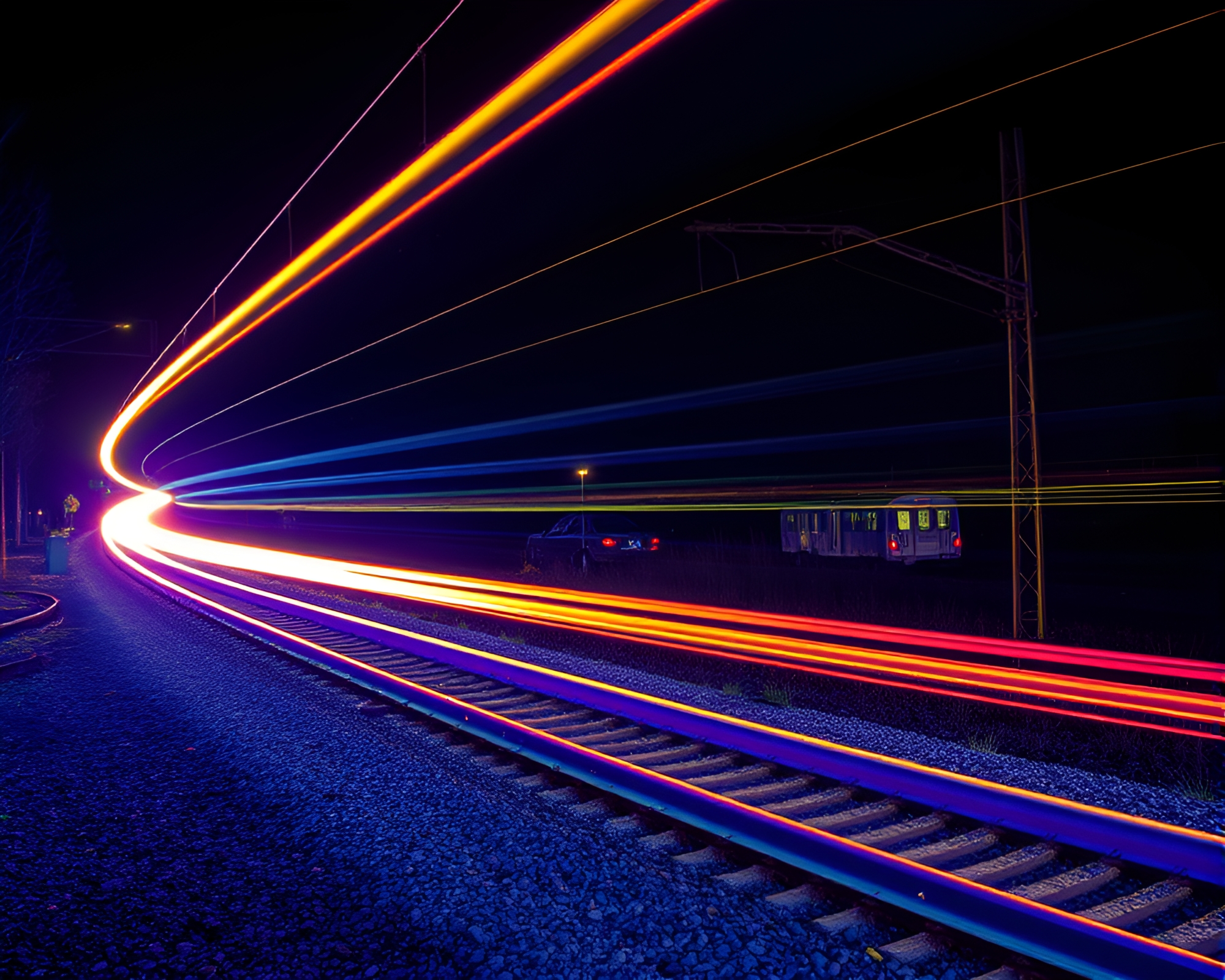 Rusty pocketknife amidst thermal train light trails – free AI stock image
