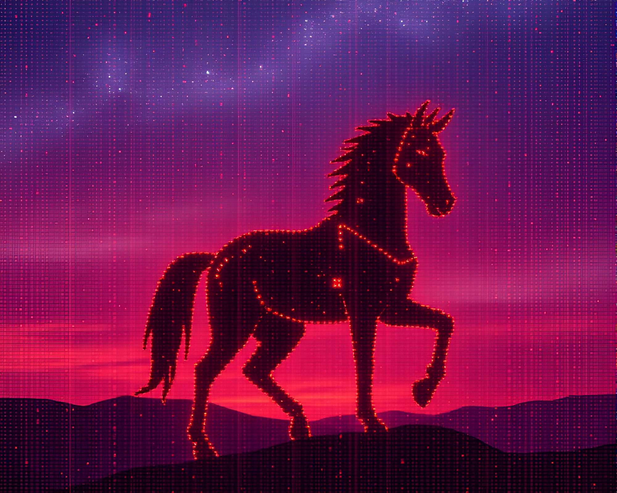 Cybernetic Centaur at Dusk with LED Pixel Grid – free AI stock image