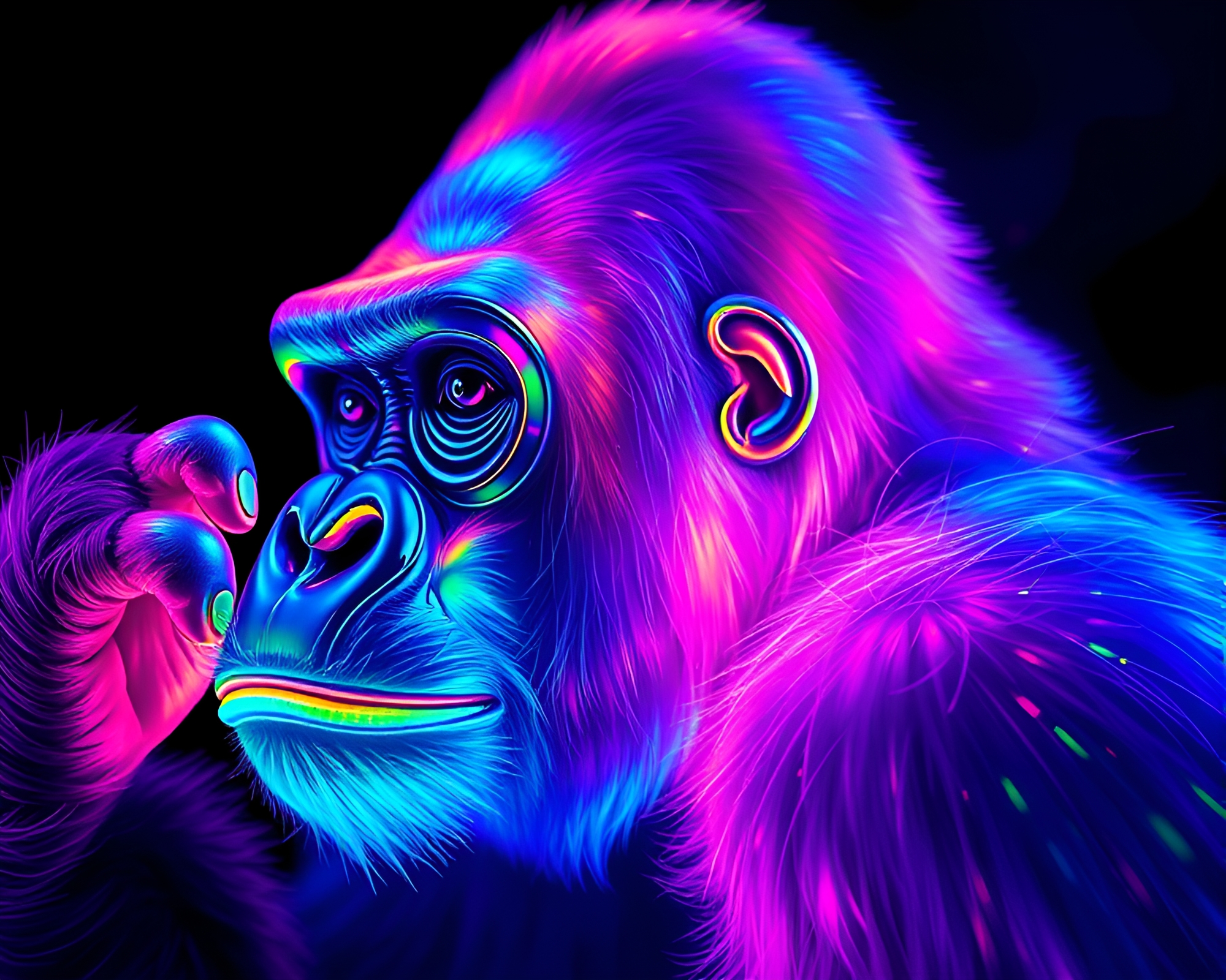 Algorithmic Gorilla Bathed in Iridescent Glow – free AI stock image
