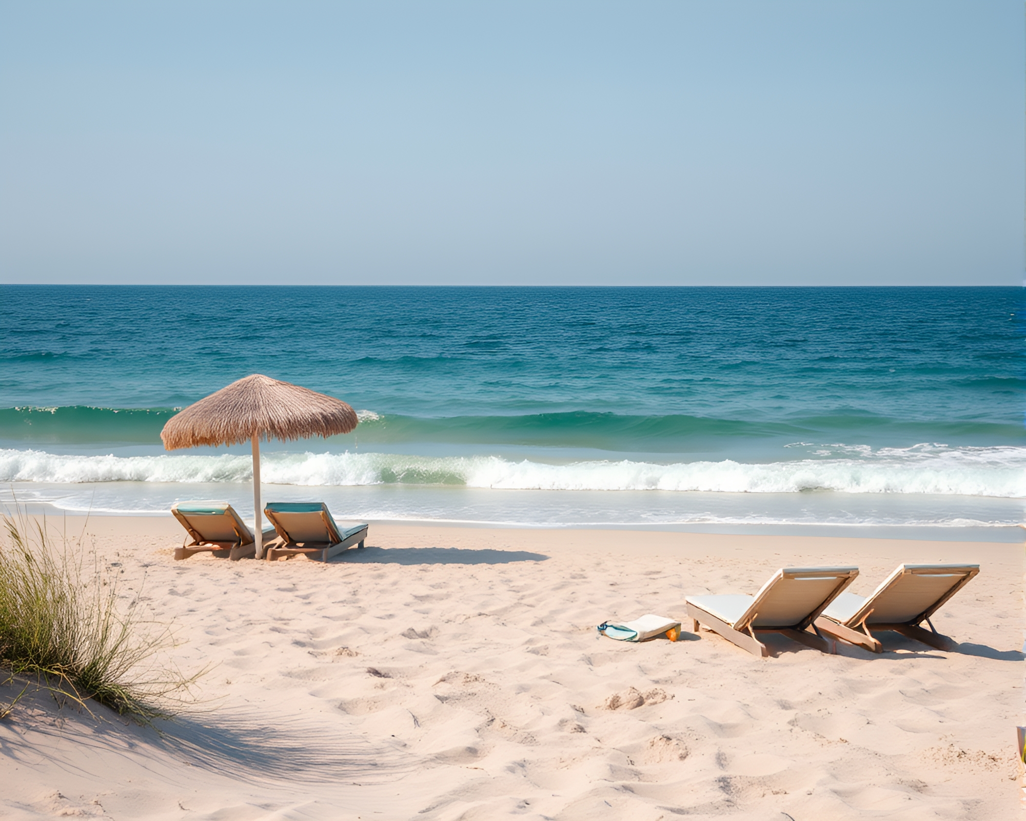 Serene Sunset Beach Vignette with Soft Shadows – free AI stock image