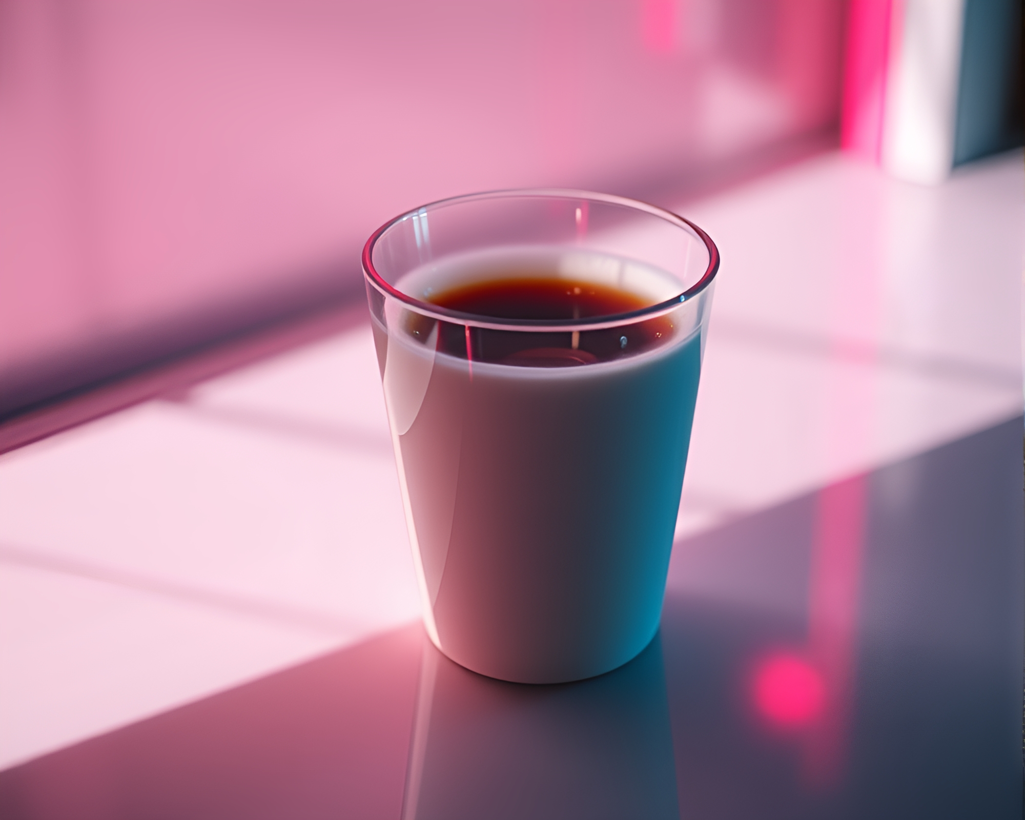 Neon Coffee Cup in Hyper-Realistic Soft Shadows – free AI stock image