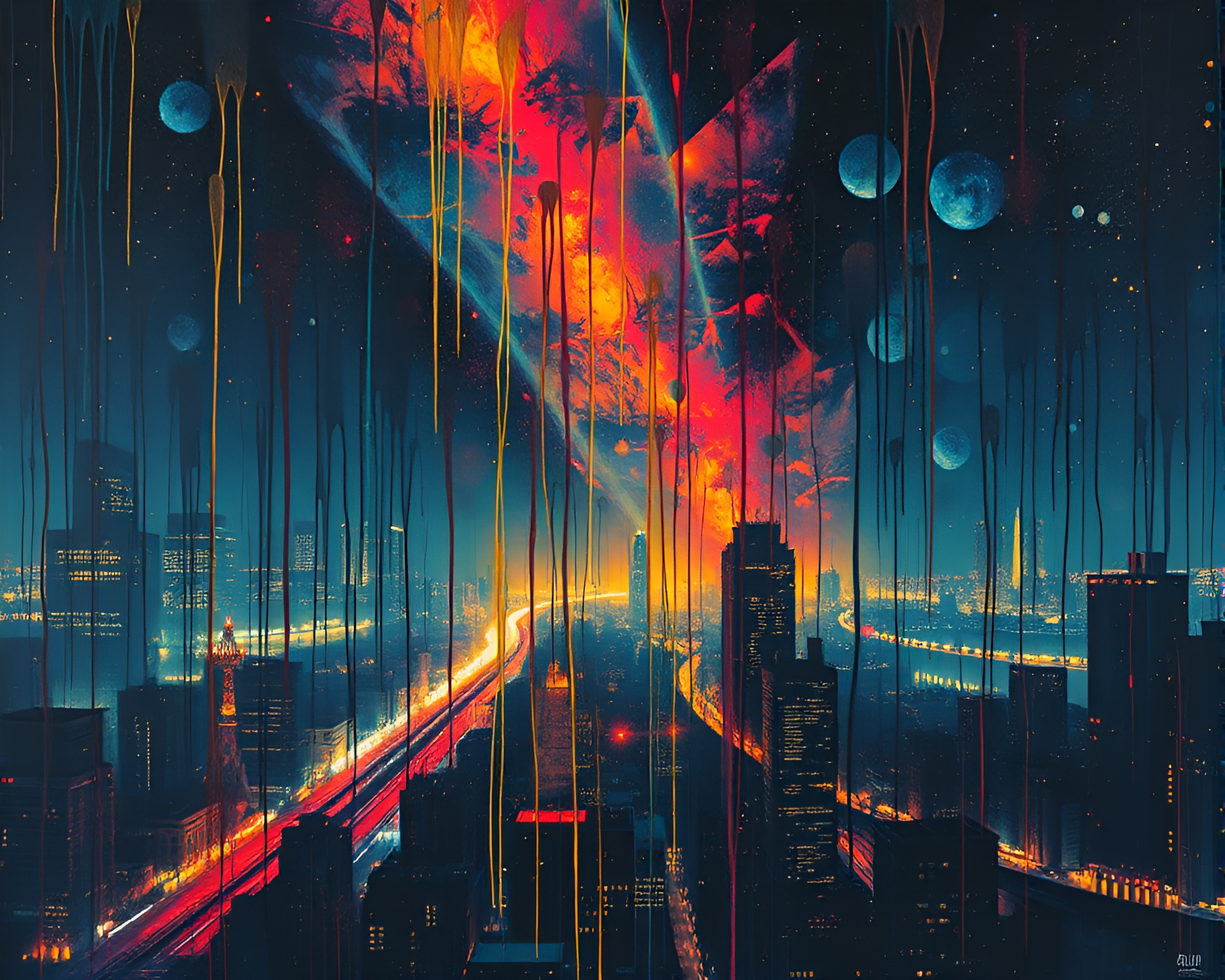 Eldritch Cityscape: Cosmic Horror Lithograph – free AI stock image