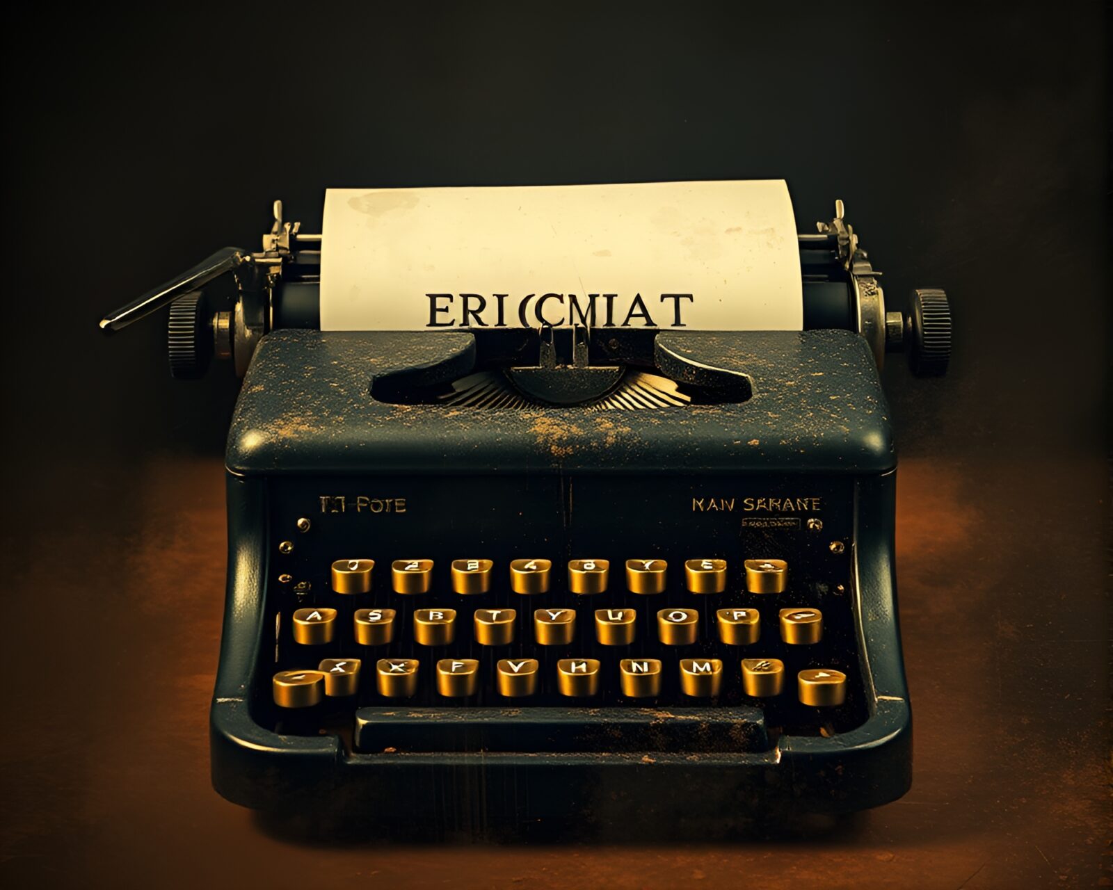 Vintage typewriter on action painted background with subtle dust