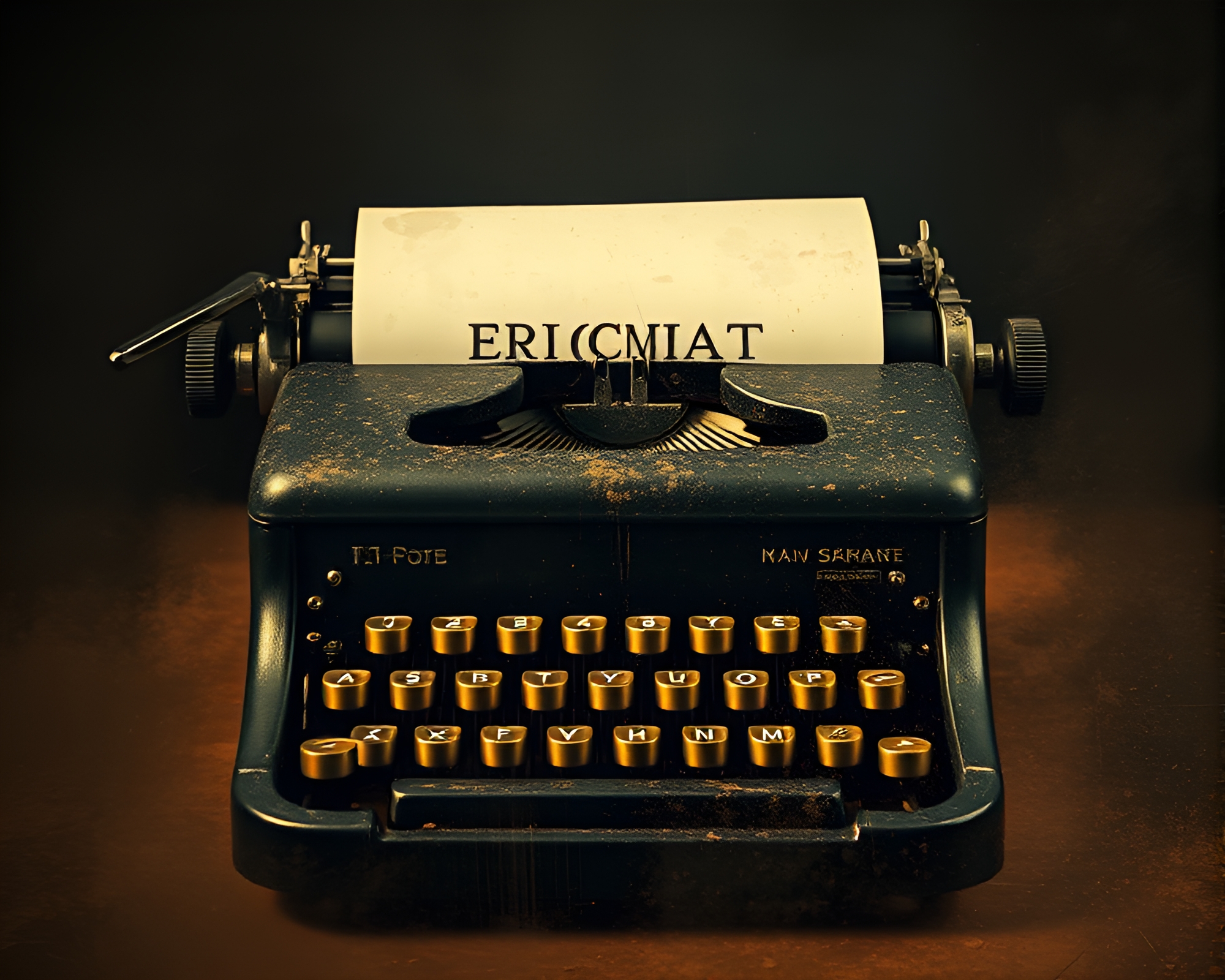 Antique typewriter with dust overlay and light streaks – free AI stock image