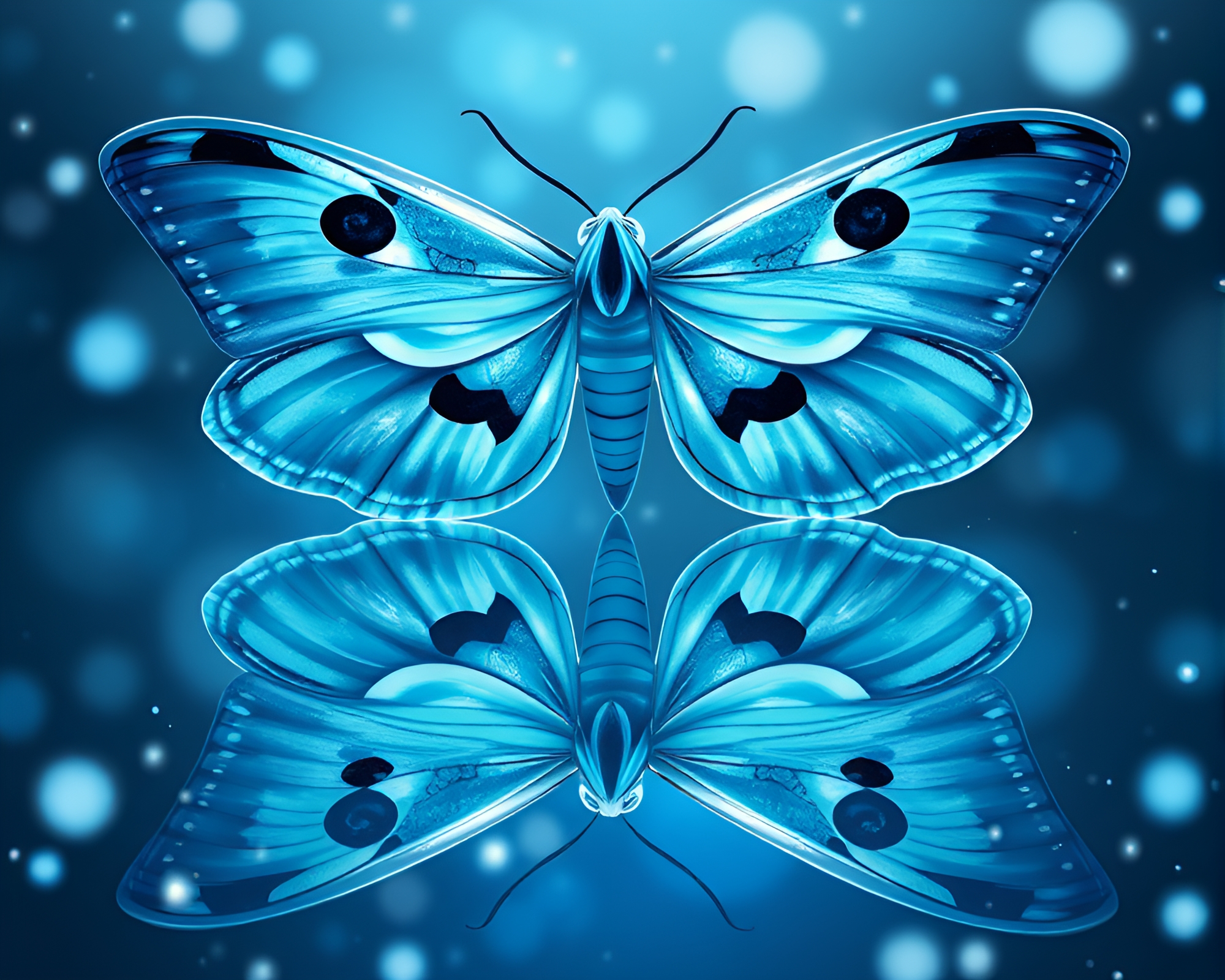 Arctic Blue Moth Double Reflection Anime Art – free AI stock image