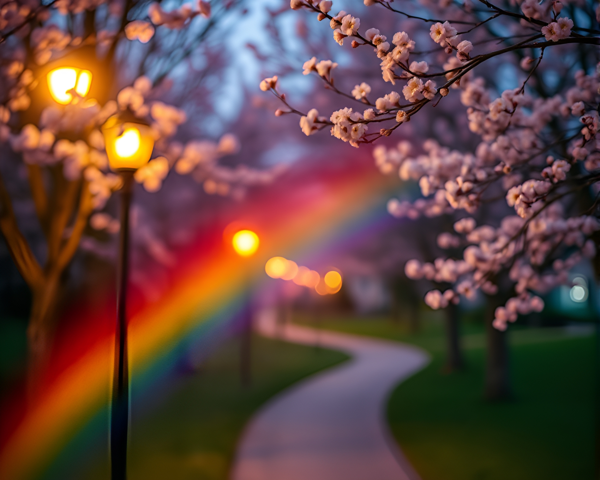 Spring Blossom Rainbow Refraction in Tilt-Shift – free AI stock image