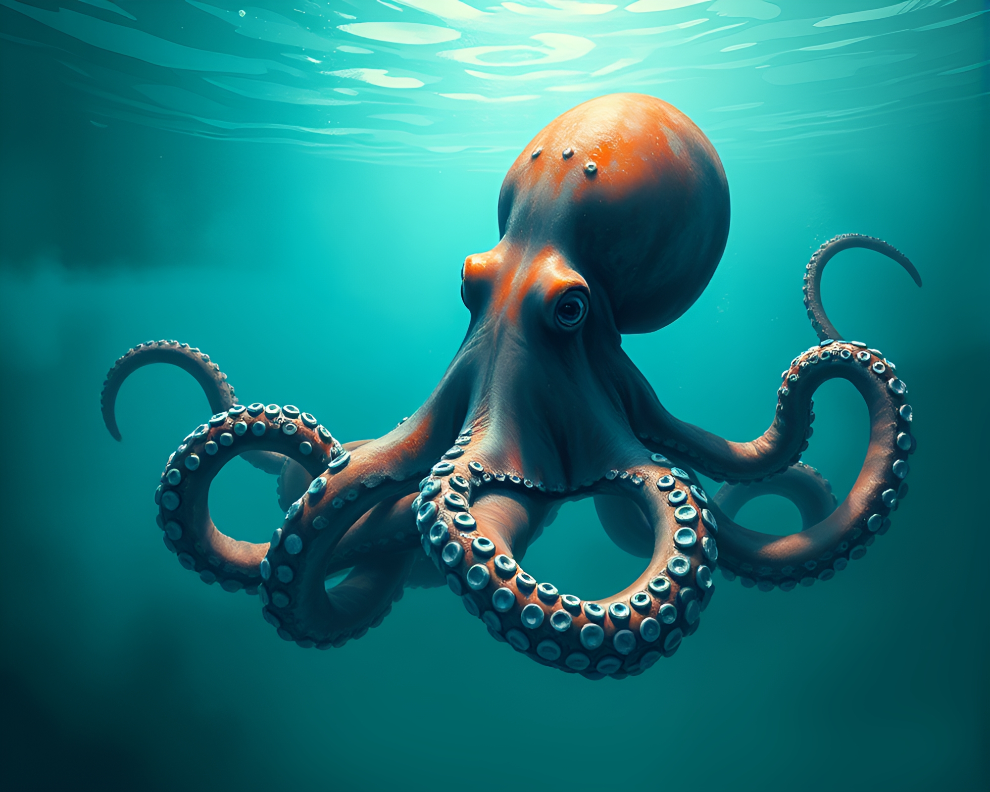 Turquoise Calm Octopus in Digital Studio Painting – free AI stock image
