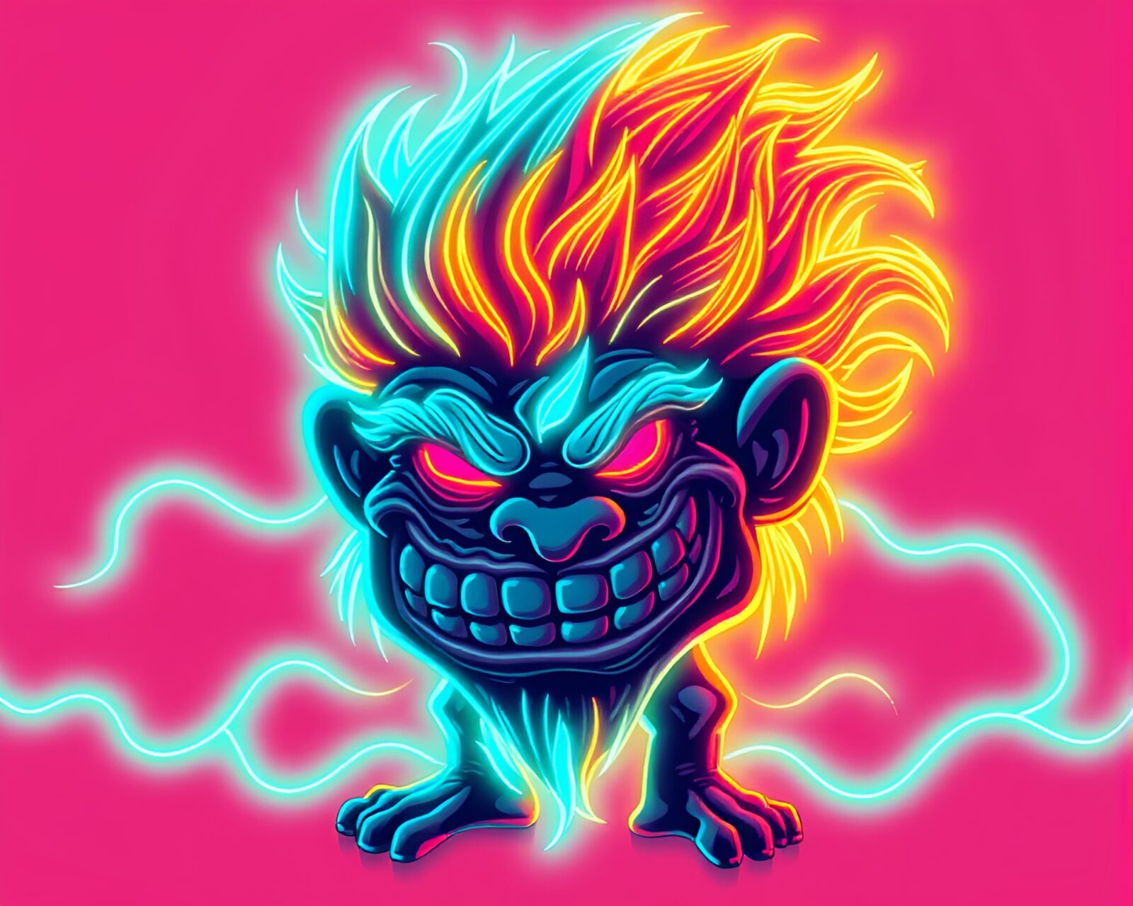 Dark troll with neon accents in detailed line art style