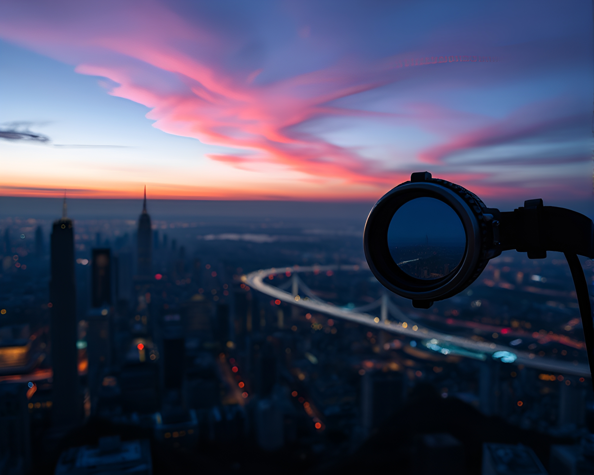Twilight Blue Hour Steampunk Goggles Panoramic View – free AI stock image
