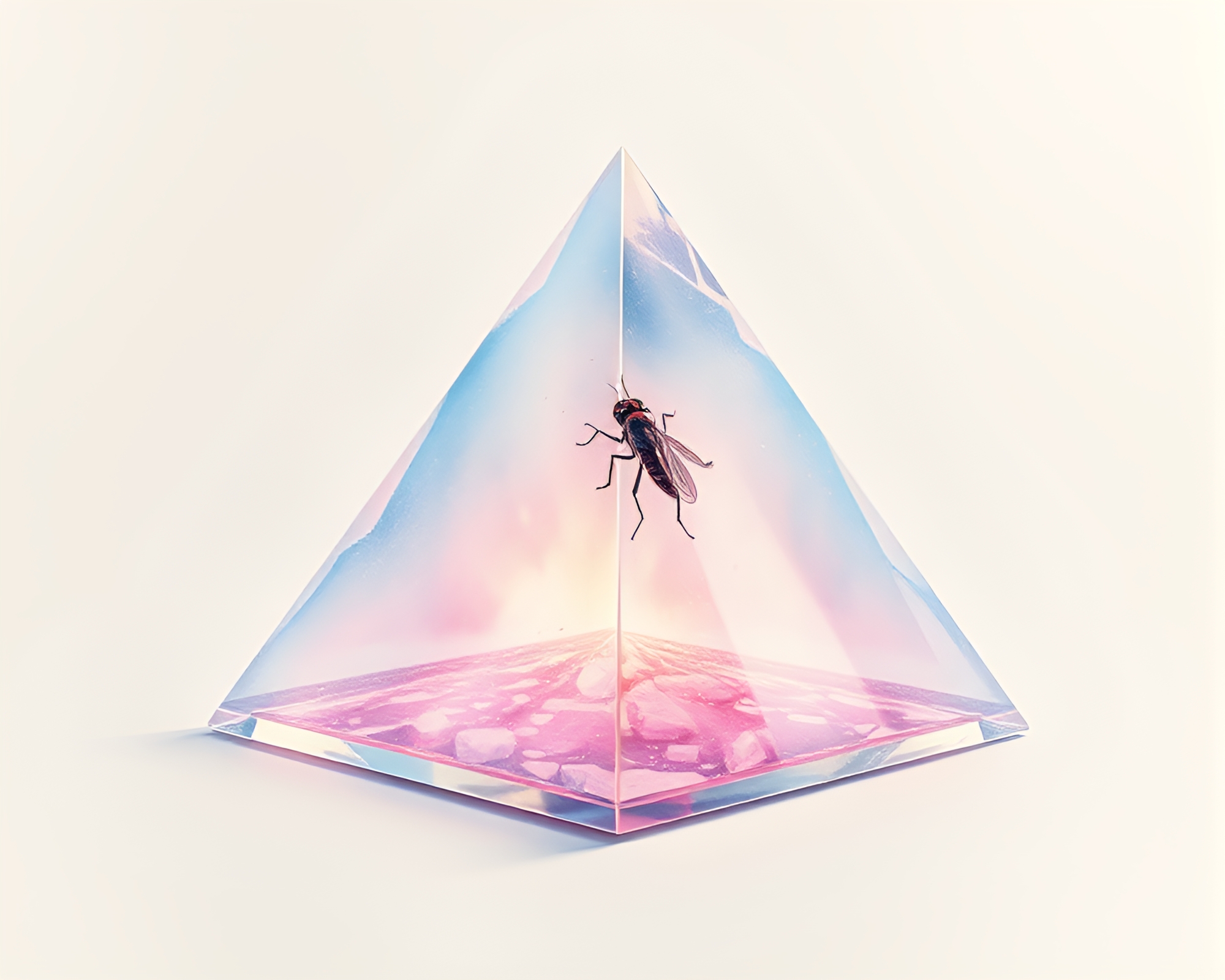 Glass Pyramid with Floating Firefly Particles – free AI stock image