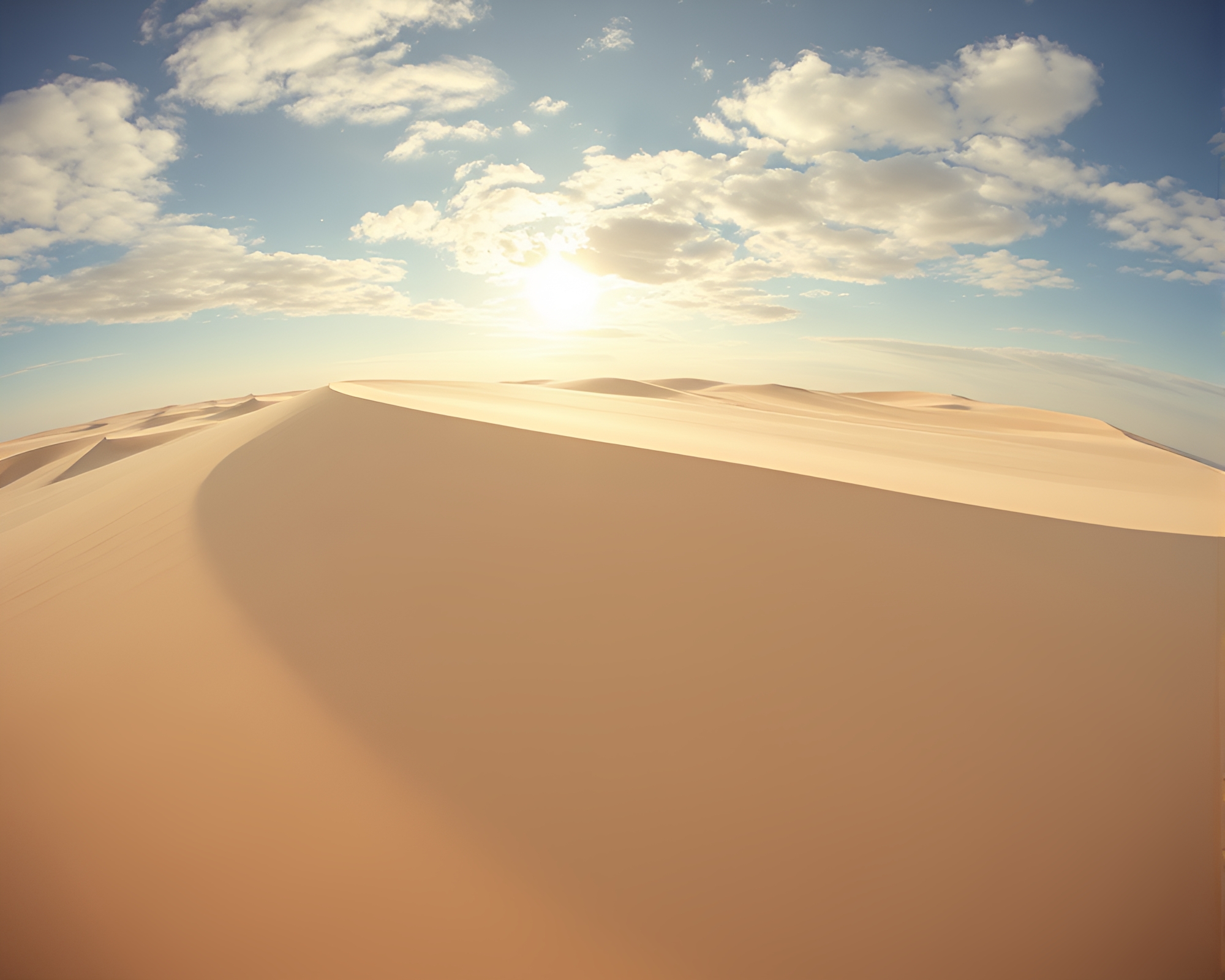 Surreal Sand Dune Mirage with Fisheye Perspective – free AI stock image