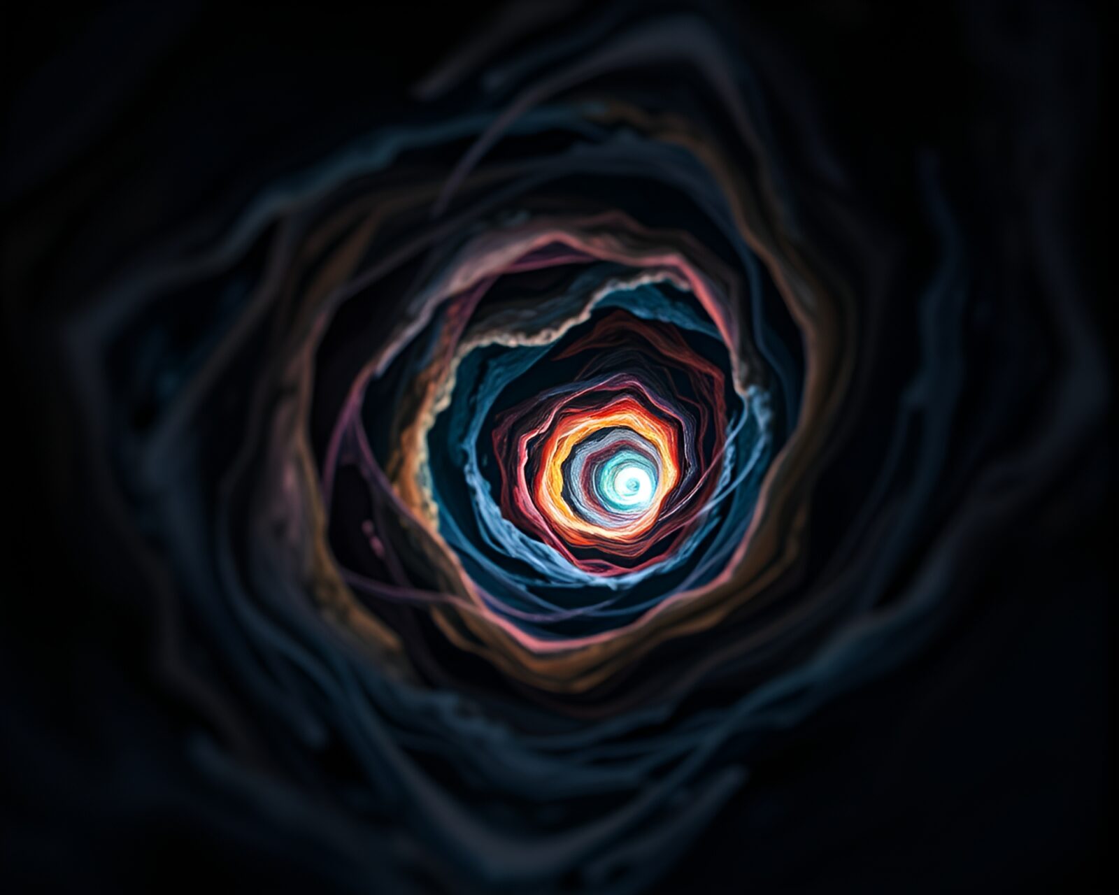 Mystical cave painting with swirling vortex of triadic colors