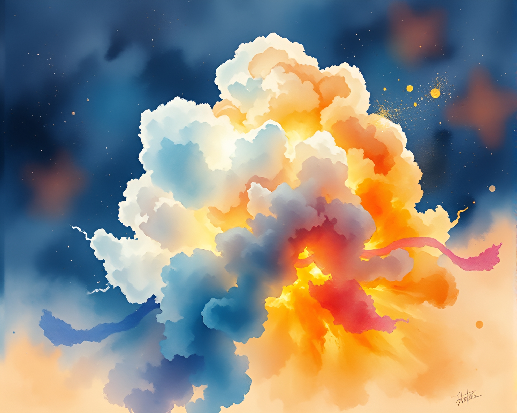 Explosive Parallel Universe Collision in Watery Wildlife Watercolor – free AI stock image