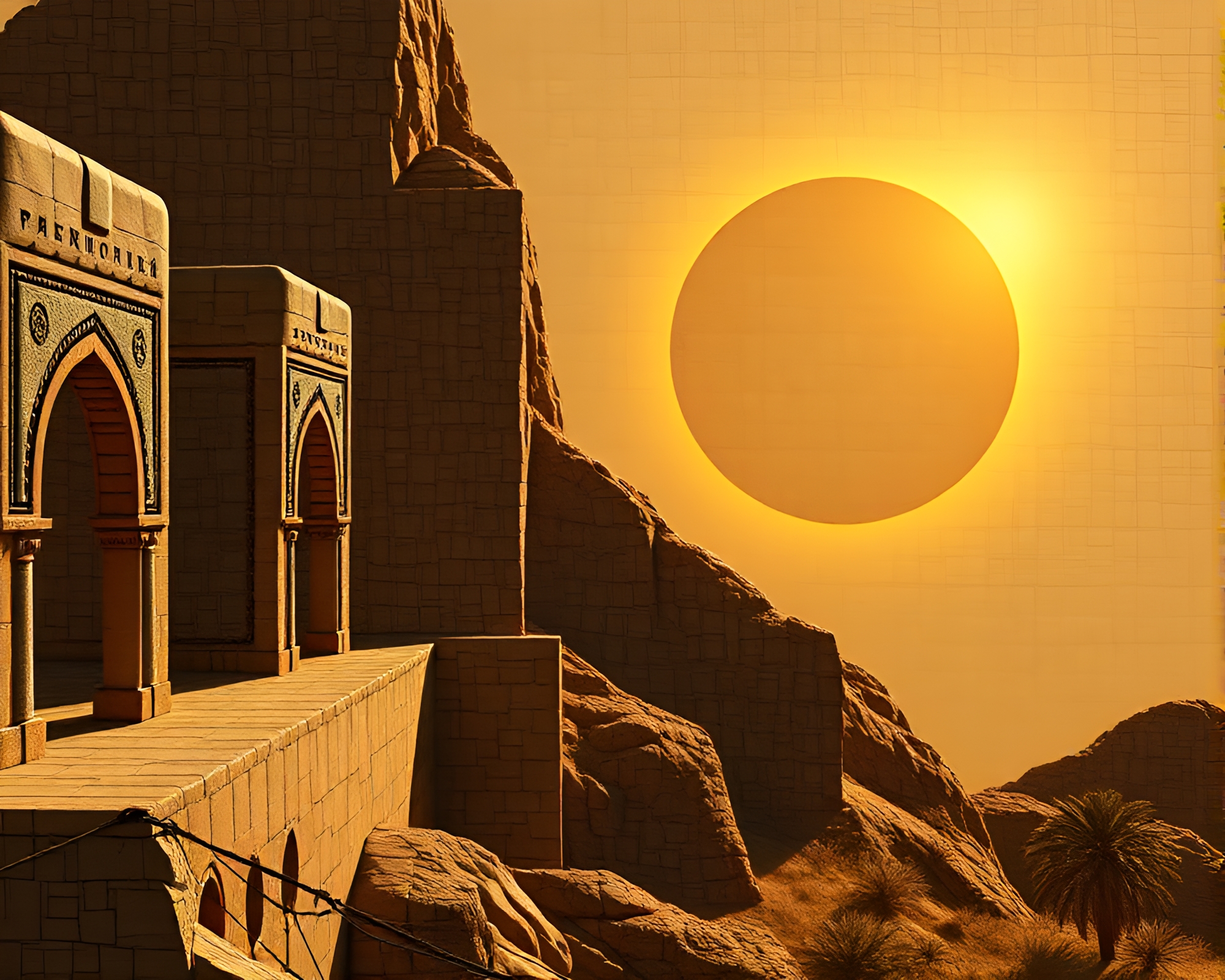 Stitched Oasis Eclipse Shadow Architectural Rendering – free AI stock image