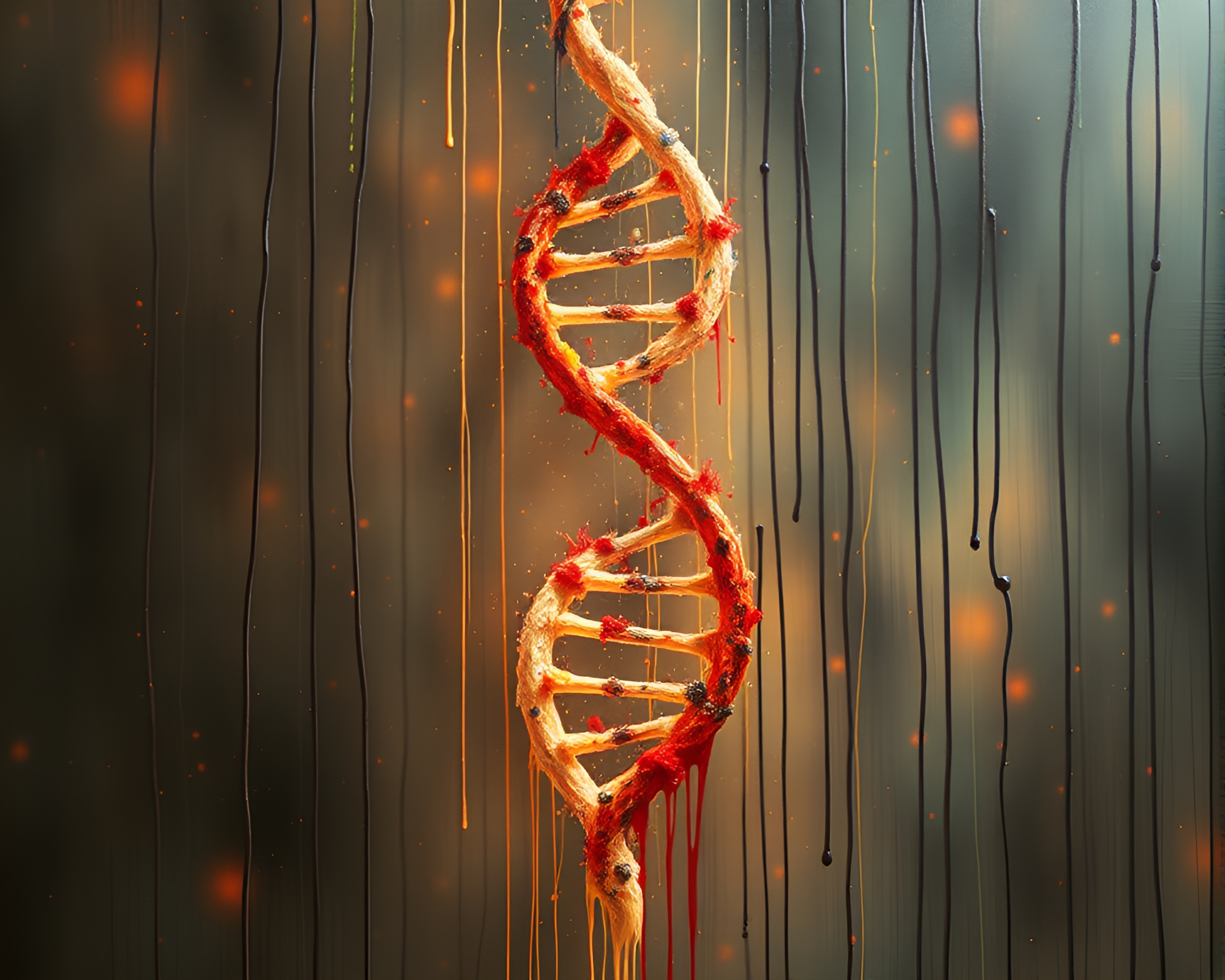 Surreal DNA Helix in Dripped Paint Style – free AI stock image