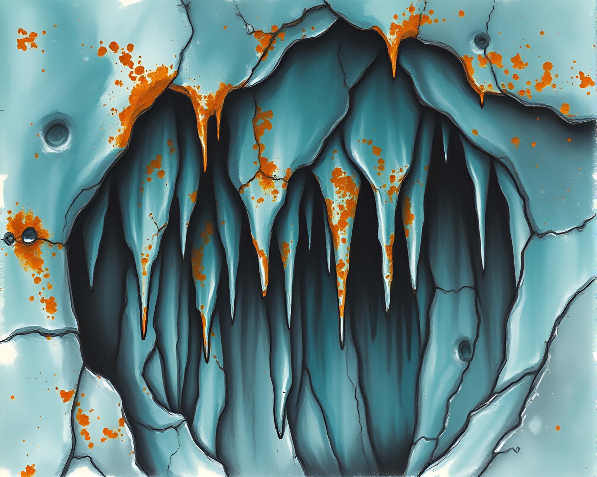 Teal Serenity Revealed in Charcoal Sketch Cave Stalactites – free AI stock image