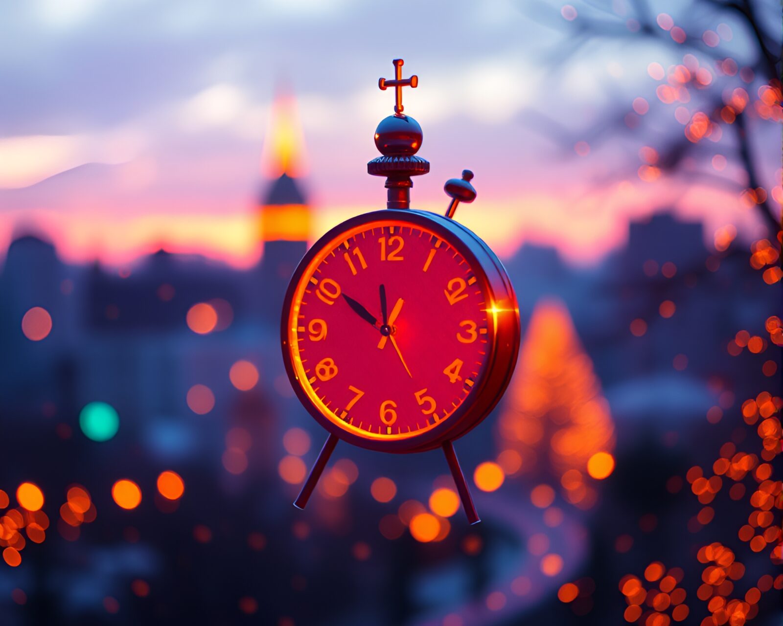 Selective focus on golden Chrono clock in voxel style