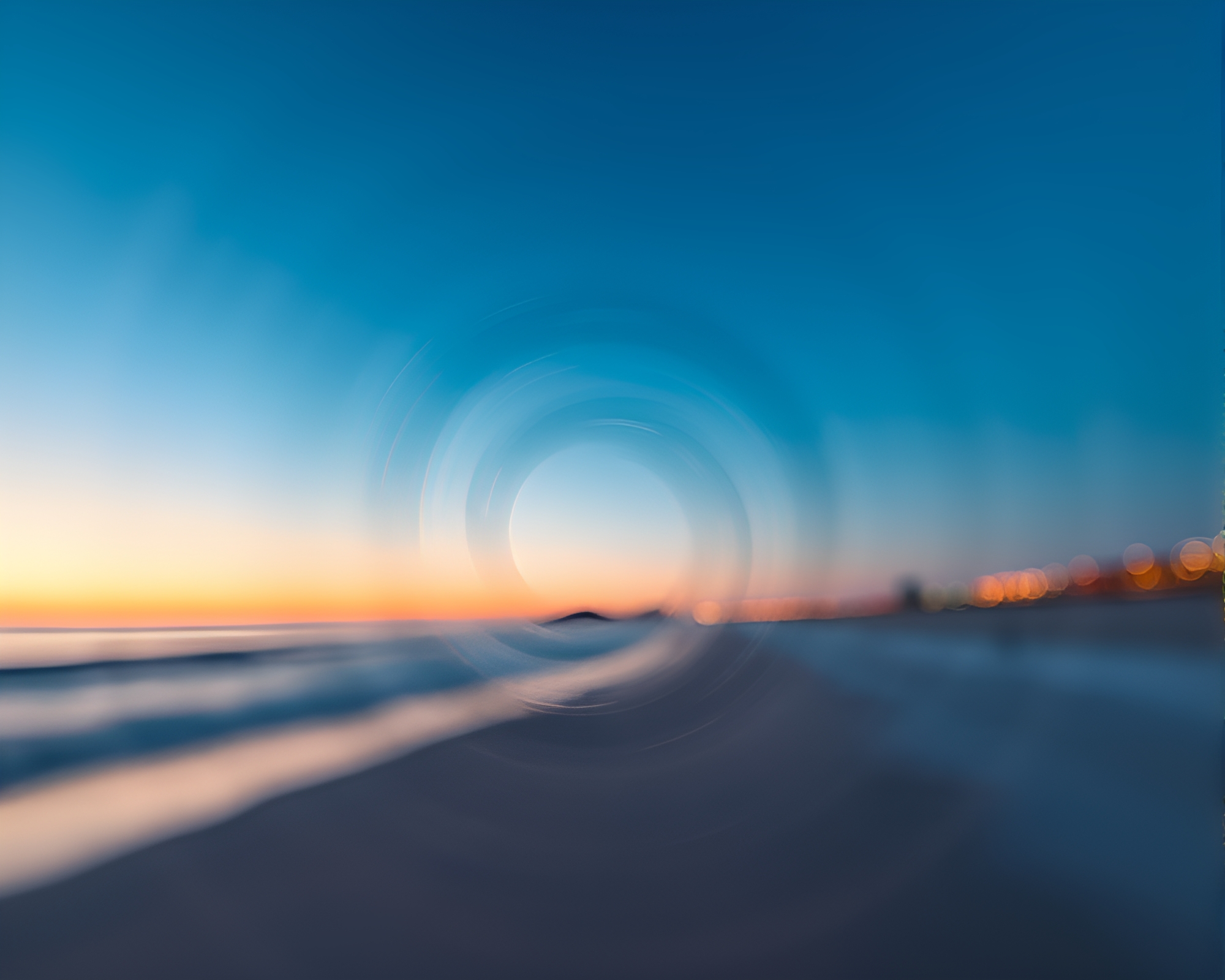 Beach Vortex Twist: Digital Twilight Bokeh Haze – free AI stock image