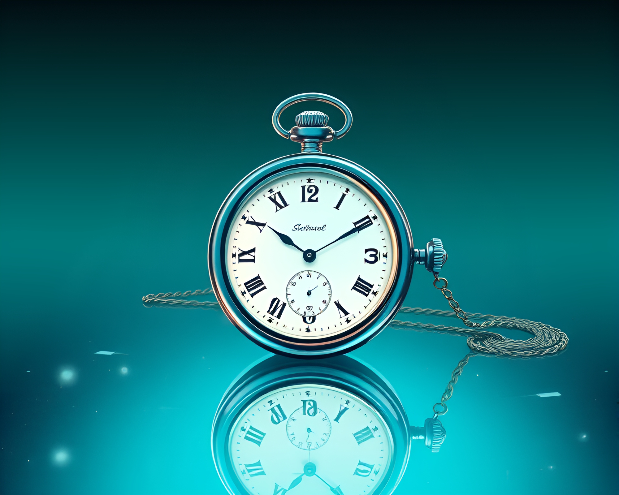 Surreal Pocket Watch Double Reflection Futuristic Illustration – free AI stock image