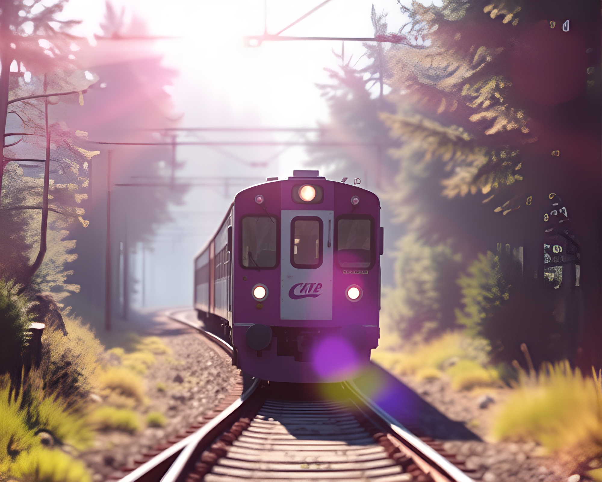 Enchanting Amethyst Train Journey with Cel-Shaded Beauty – free AI stock image