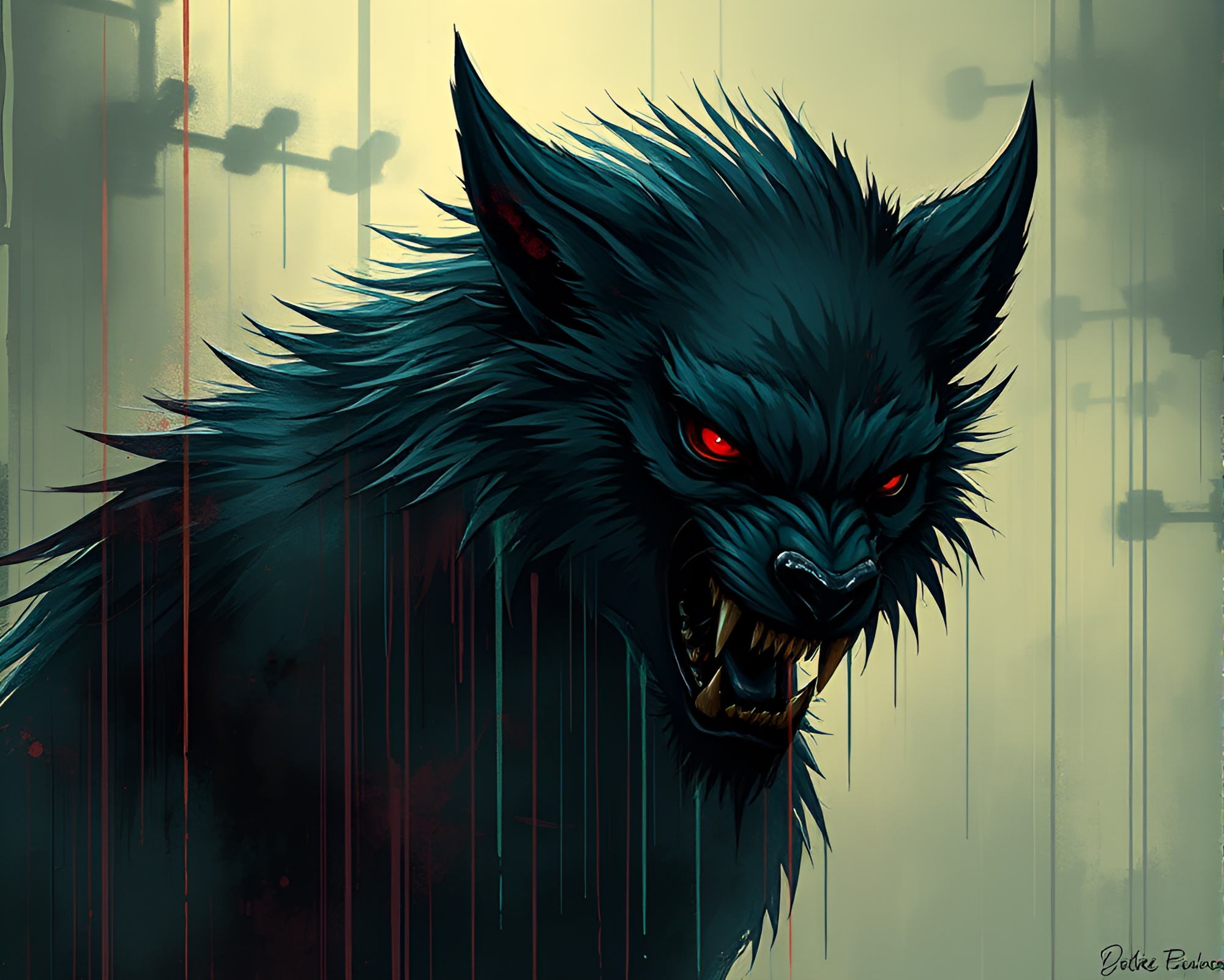 Cyberpunk Werewolf in Digital Twilight Haze – free AI stock image