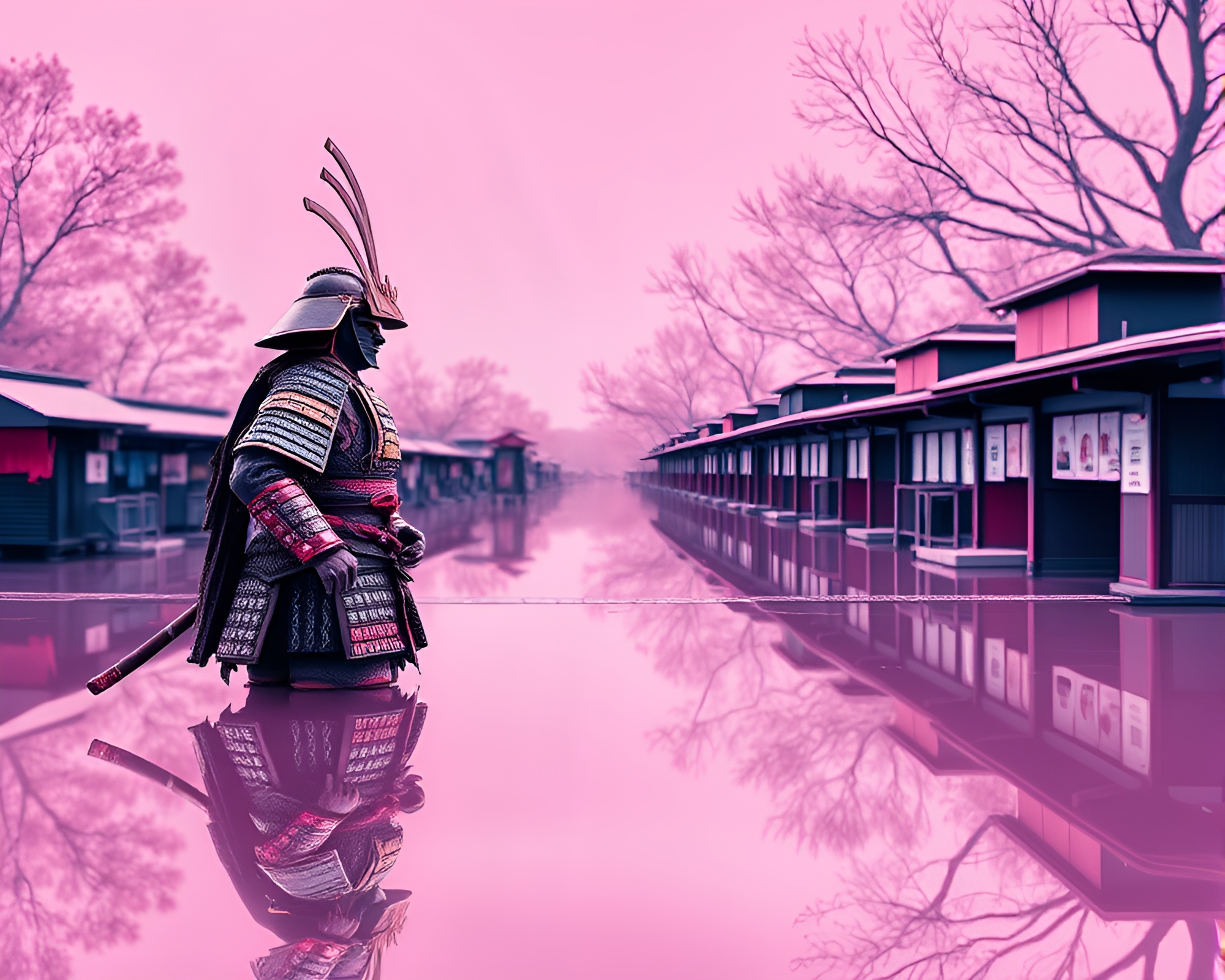 Sleek Samurai Warrior in Reflective Chrome Stereograph – free AI stock image