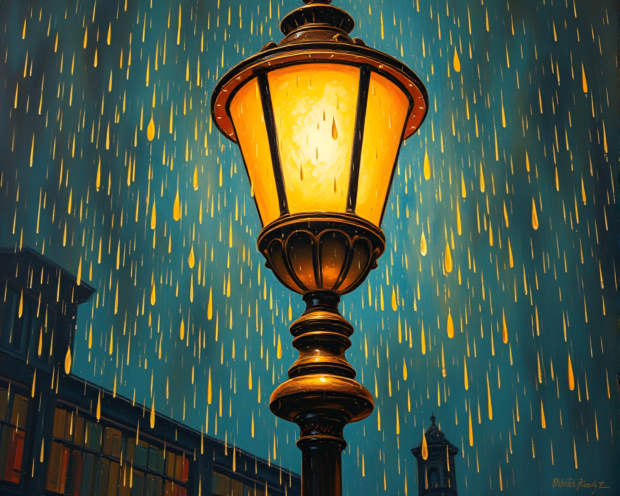 Satellite Rain Droplets in Library Lamp Fresco Painting – free AI stock image