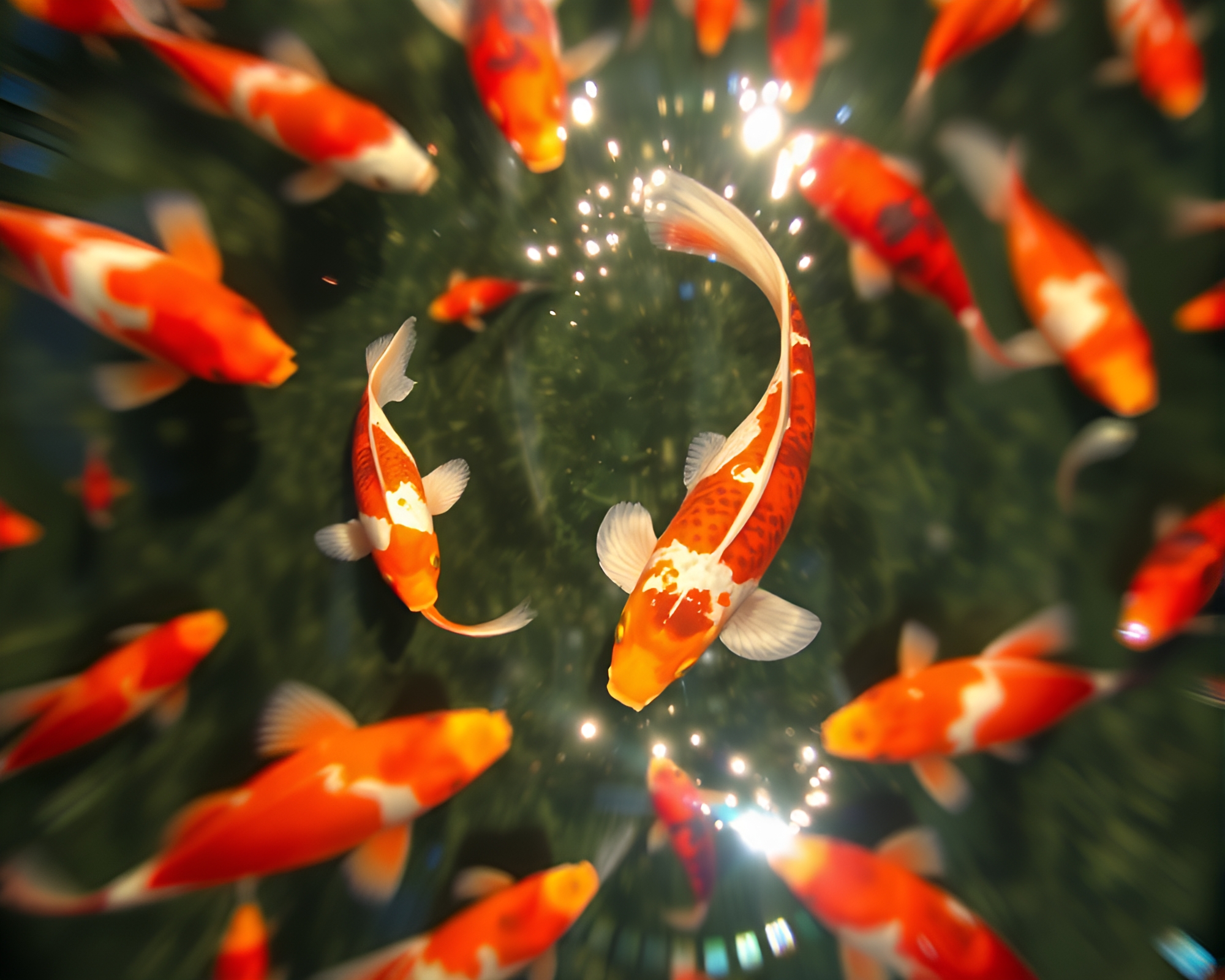 Koi Fish Kaleidoscope in Midday Motion Blur – free AI stock image